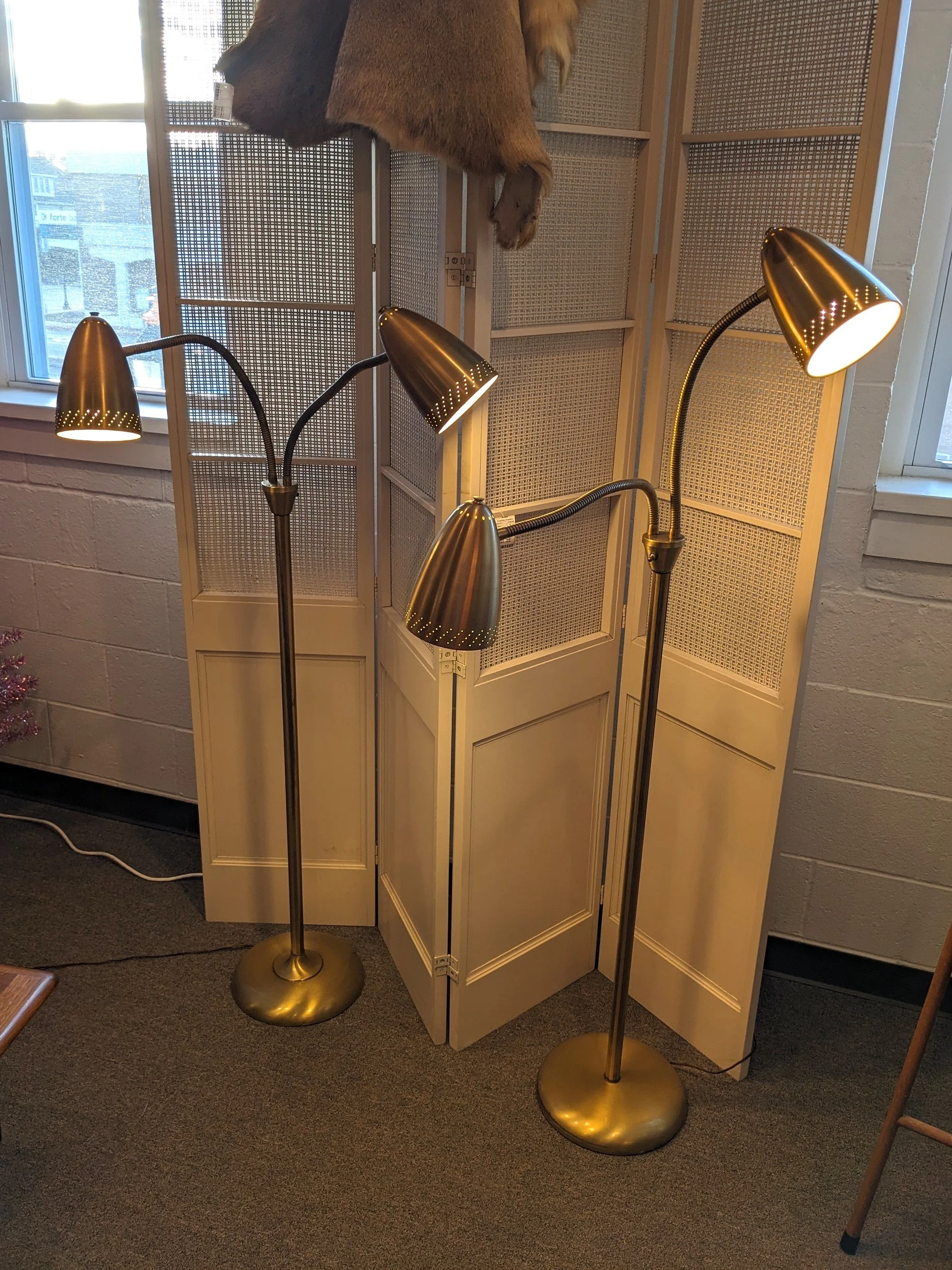 Vintage Double Gold Gooseneck Floor Lamps
