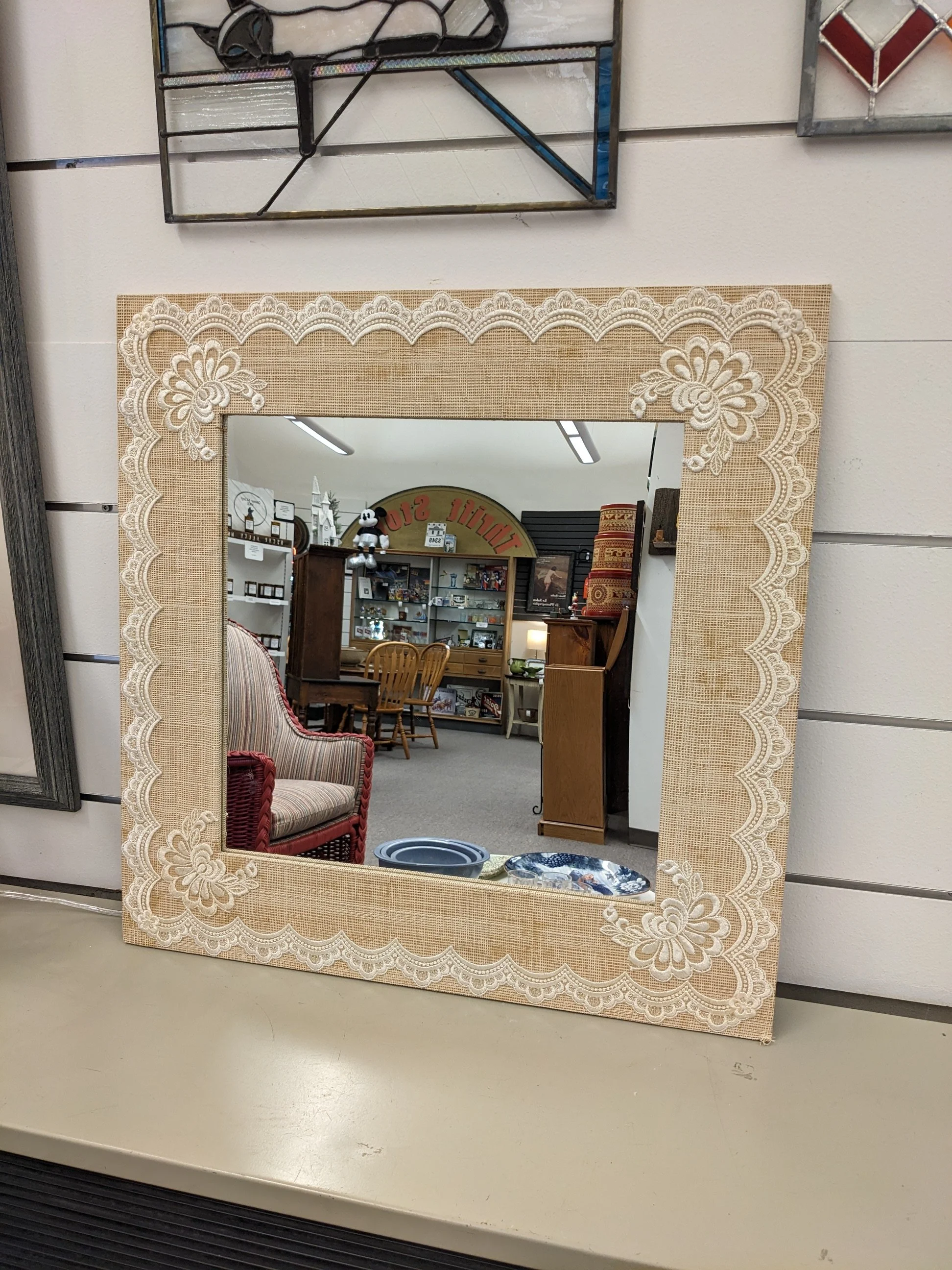 Burlap and Lace Wall Mirror
