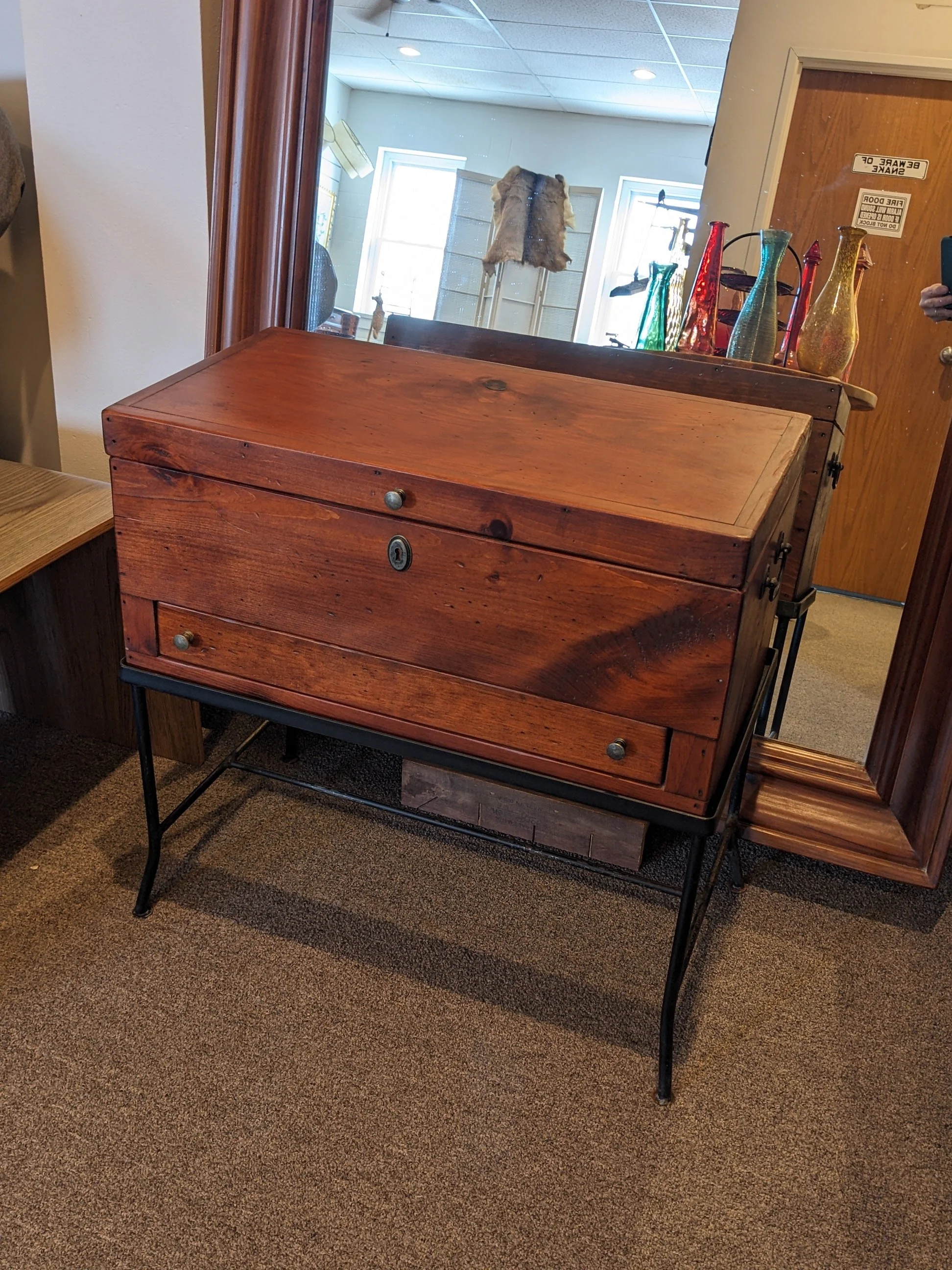 Georgian-Style Pine Box on Iron Stand