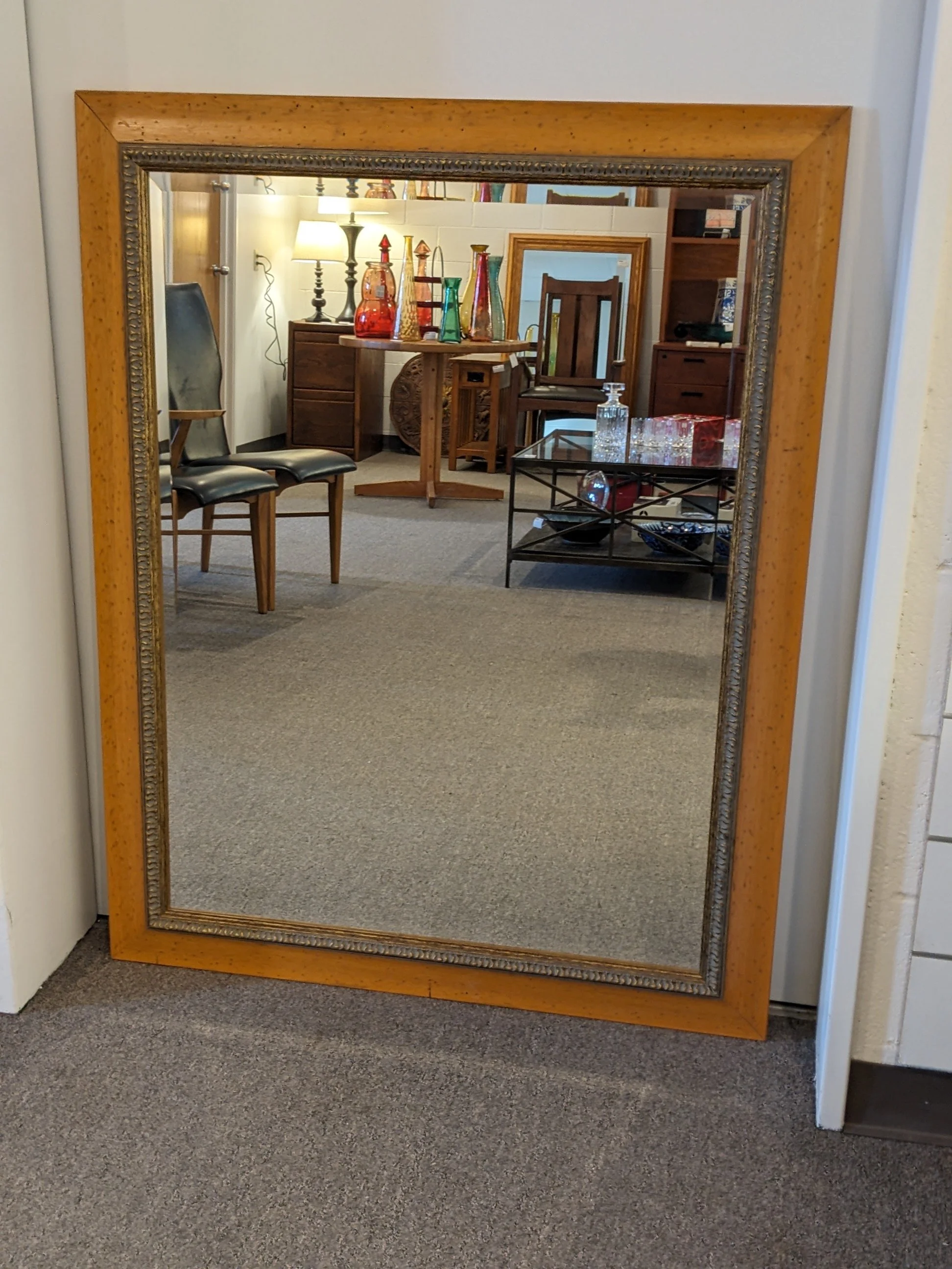 Wormhole Distressed Wood Beveled Mirror