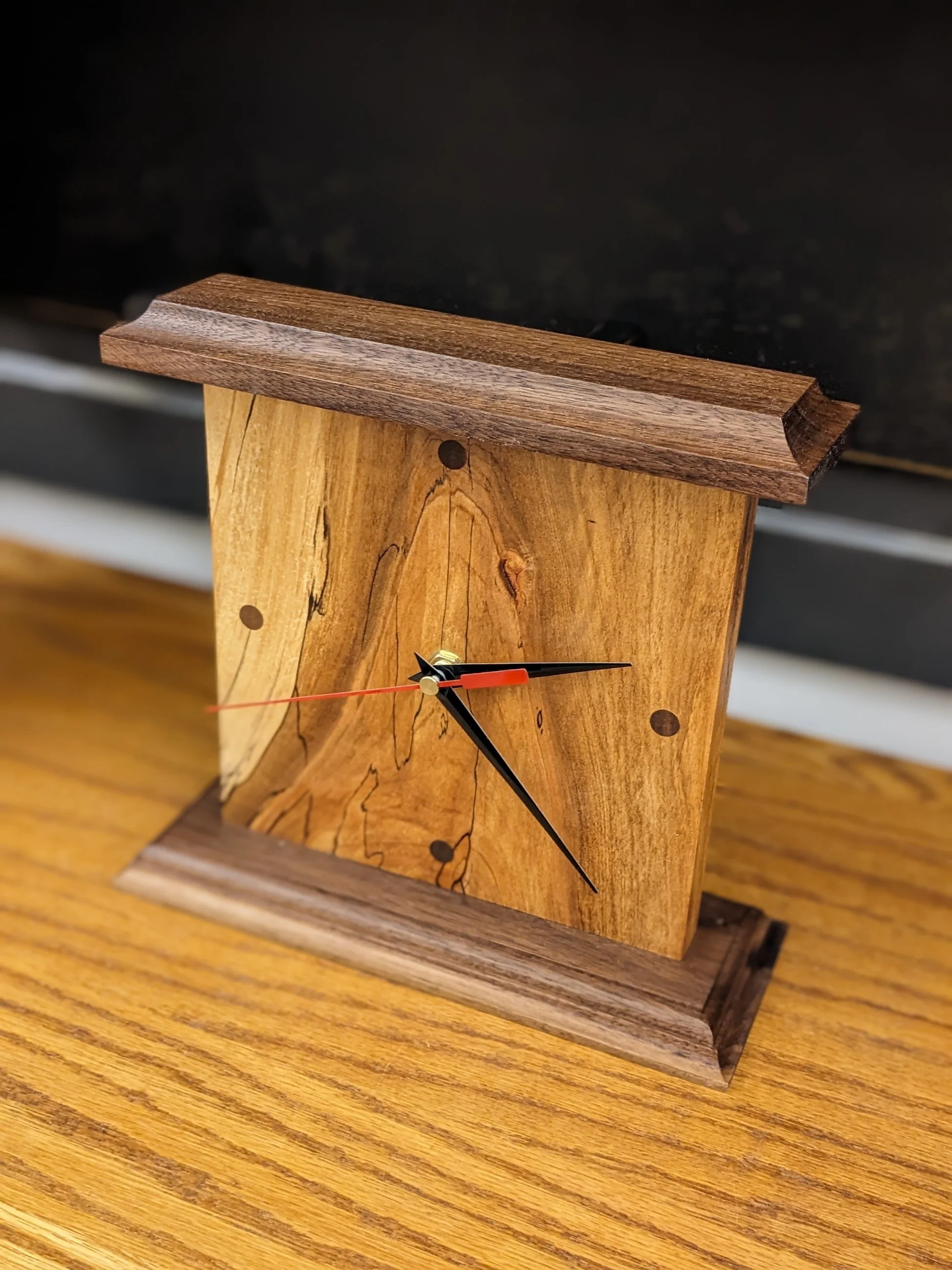 Handcrafted Spalted Maple &amp; Walnut Clock