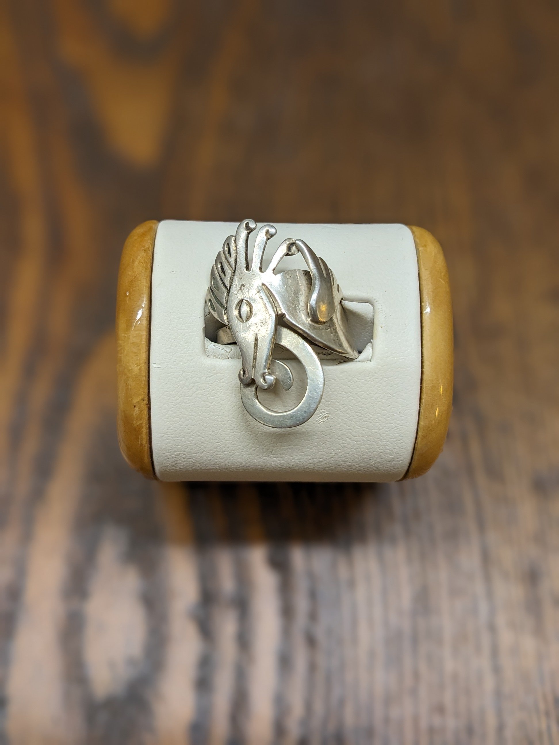 Vtg Taxco Sterling Seahorse Ring