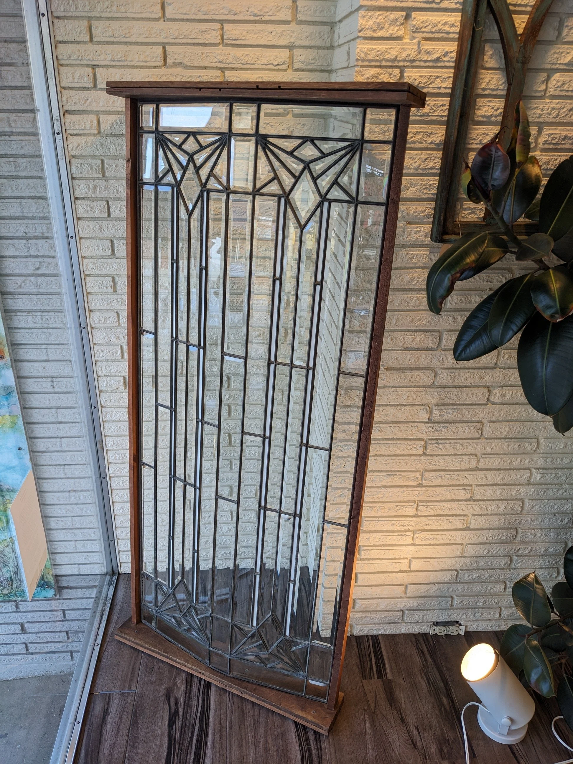 Antique Large Convex Leaded Glass Panel