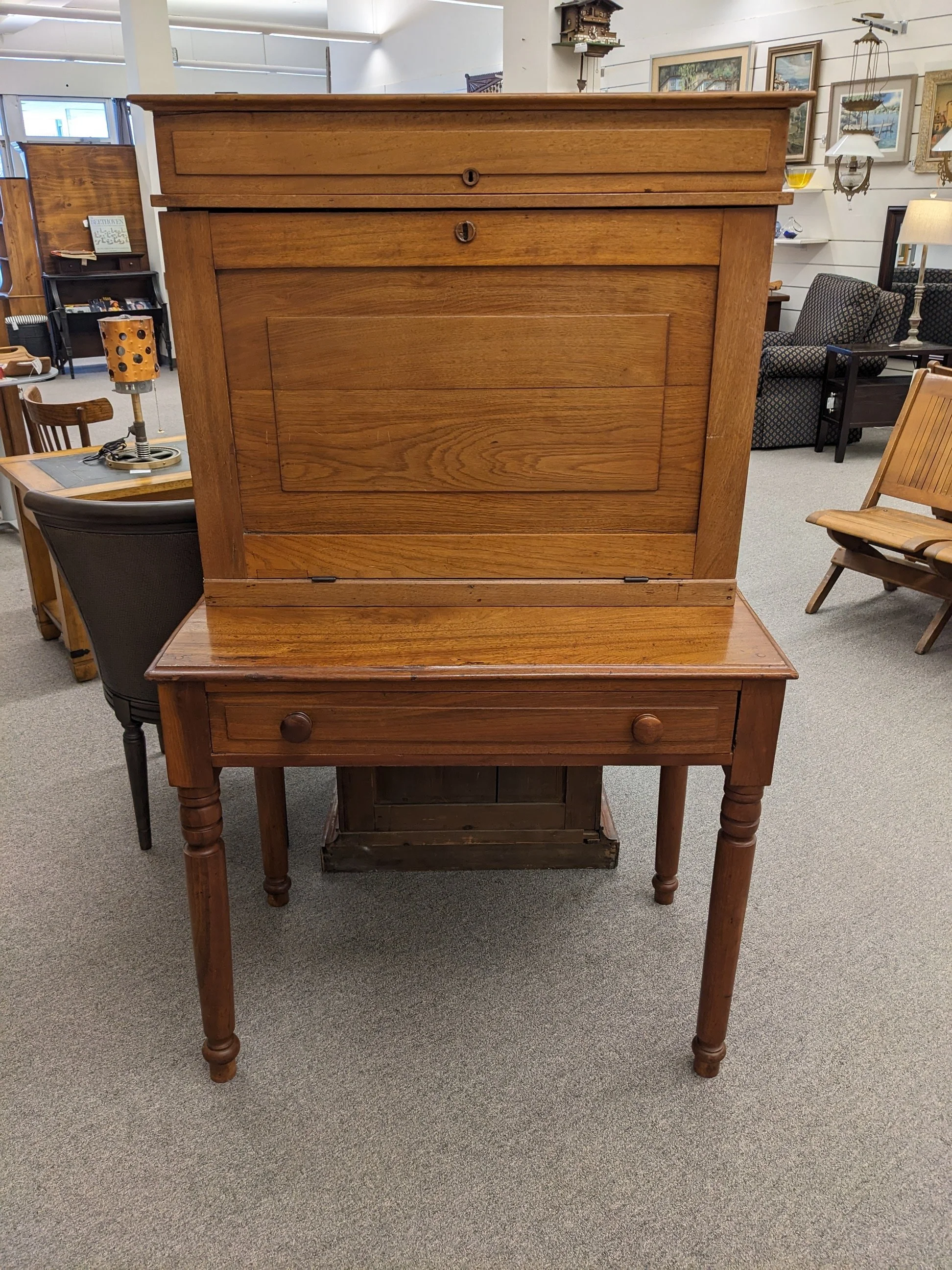 Antique Oak Drop-Front Writing Desk