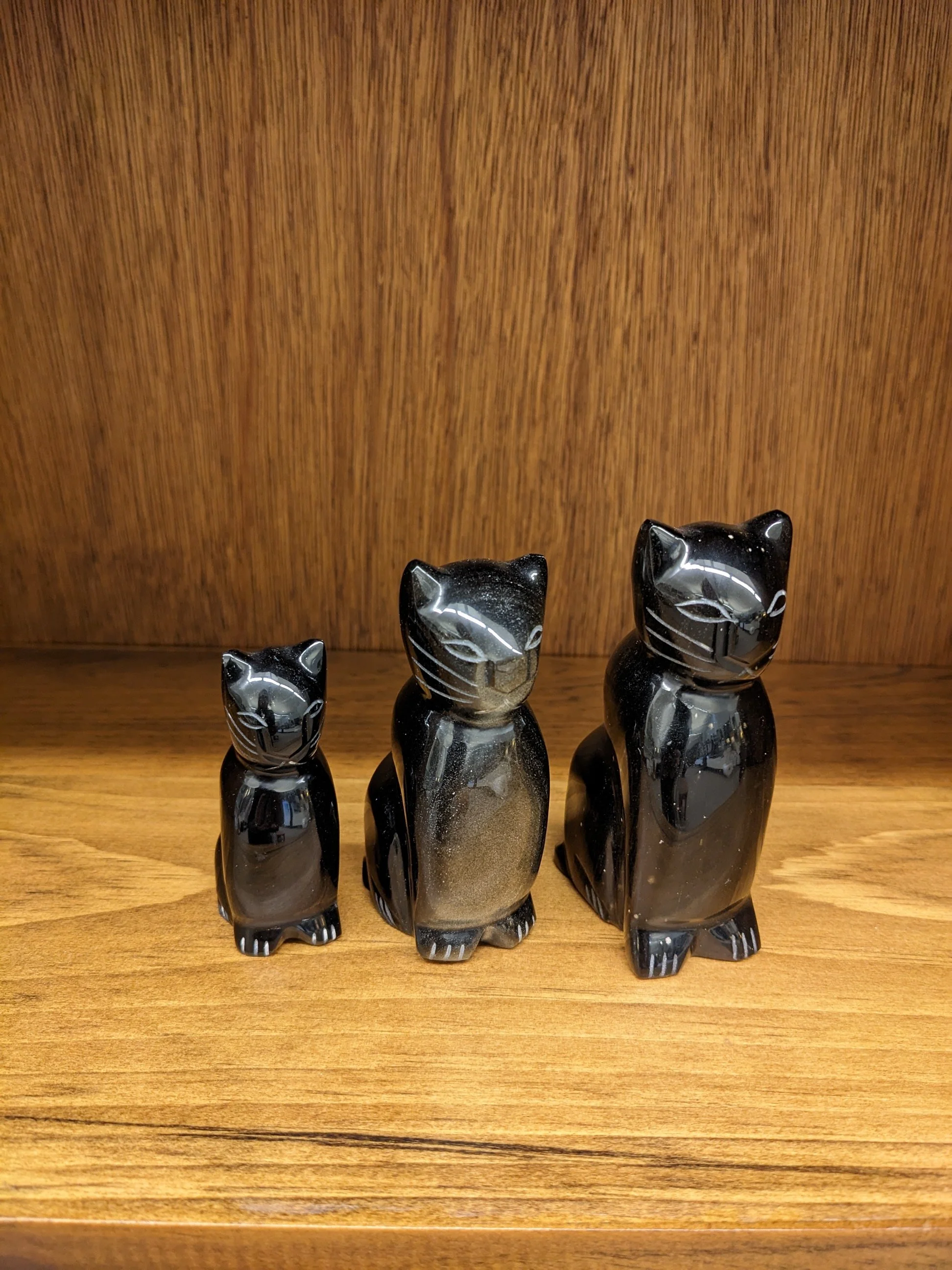 Set of 3 Black Onyx Sitting Cats