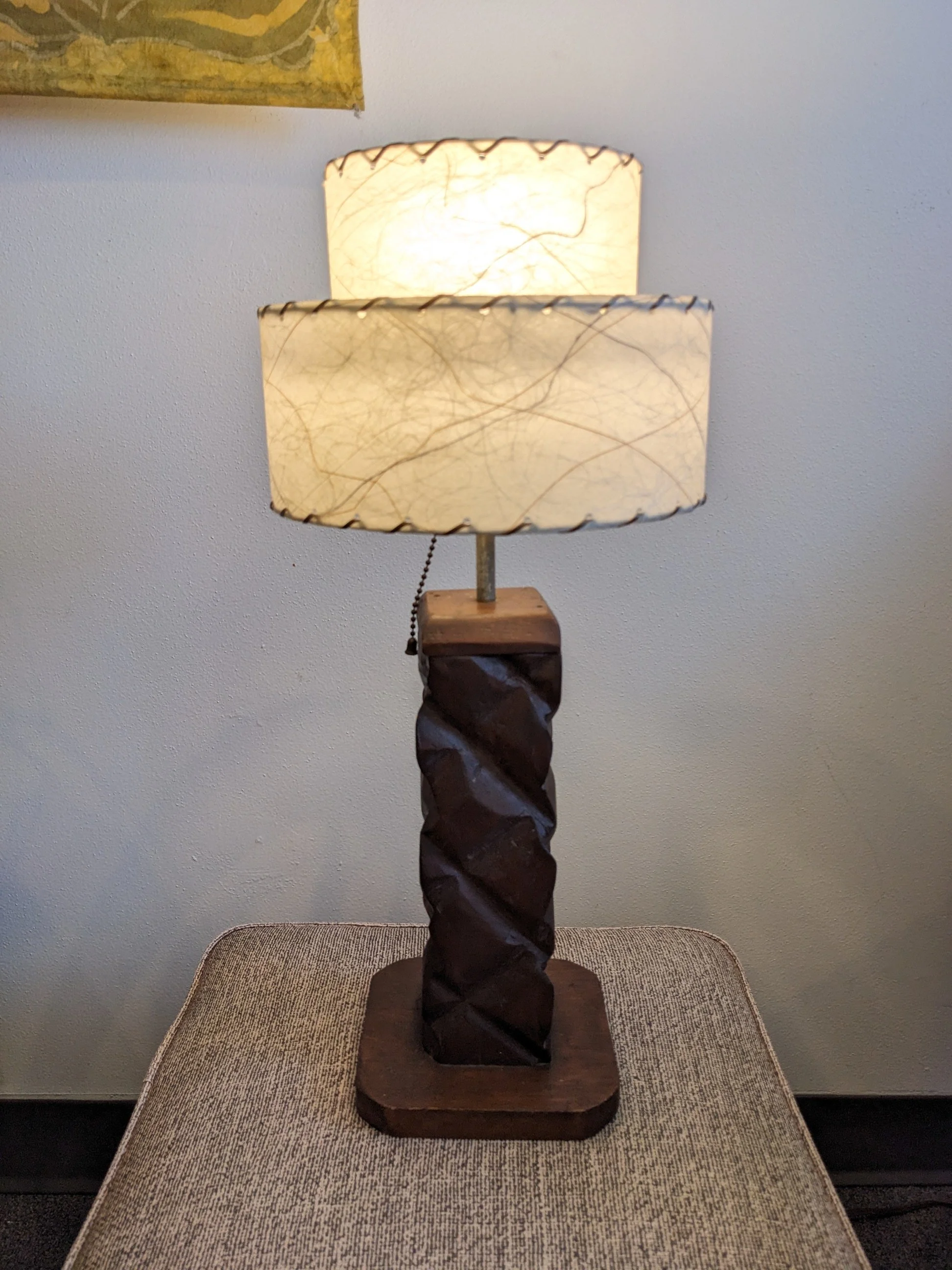 1950s Tiered Fiberglass, Wood Table Lamp