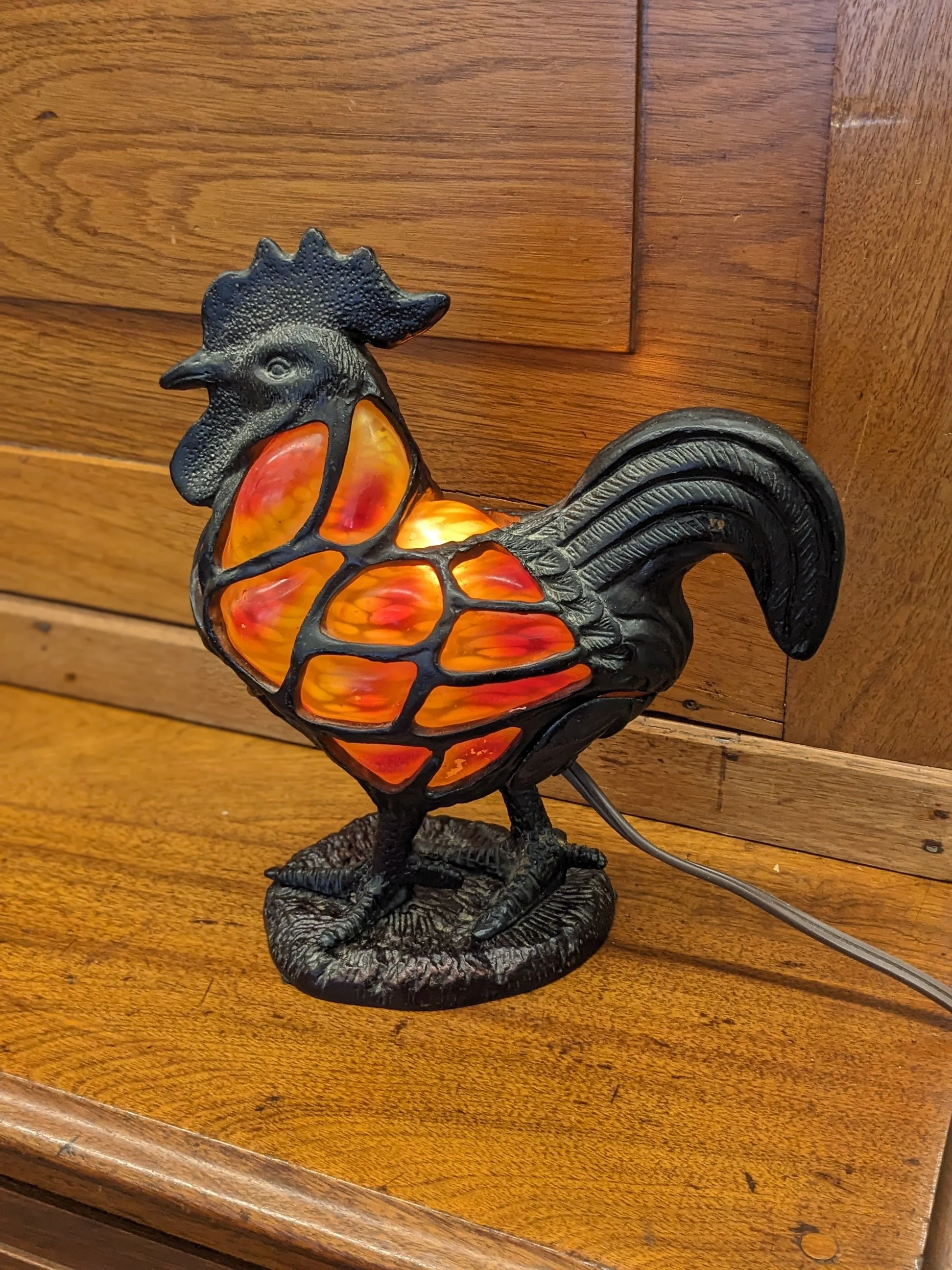 Cast Iron &amp; Glass Rooster Accent Lamp