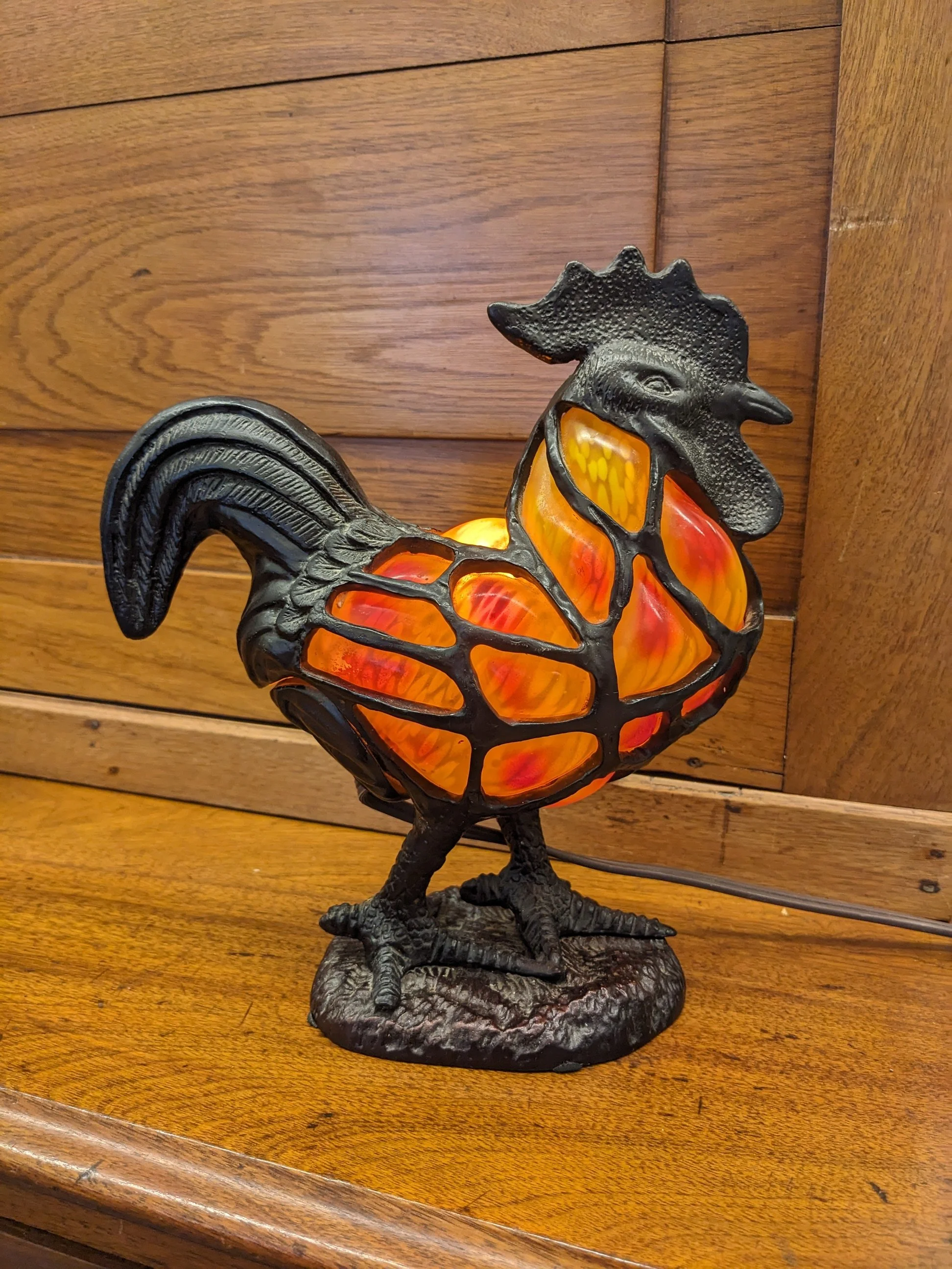 Cast Iron &amp; Glass Rooster Accent Lamp