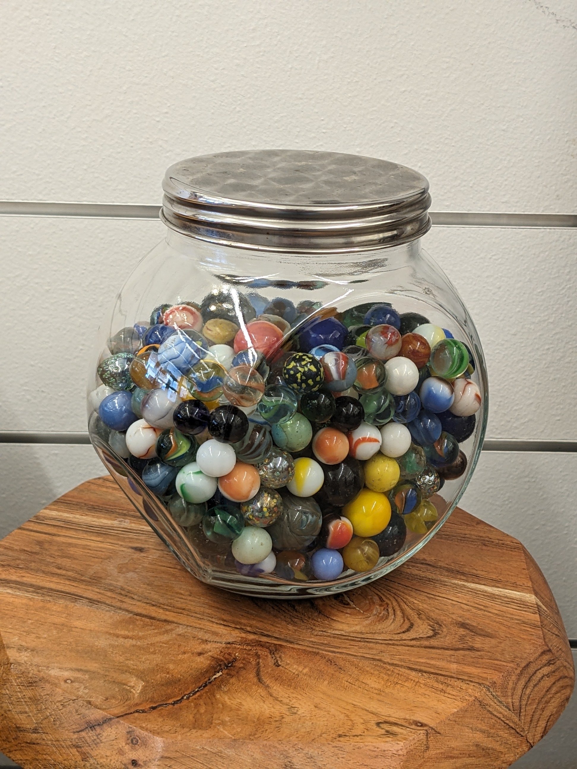 Glass Apothecary Jar of Vintage Marbles