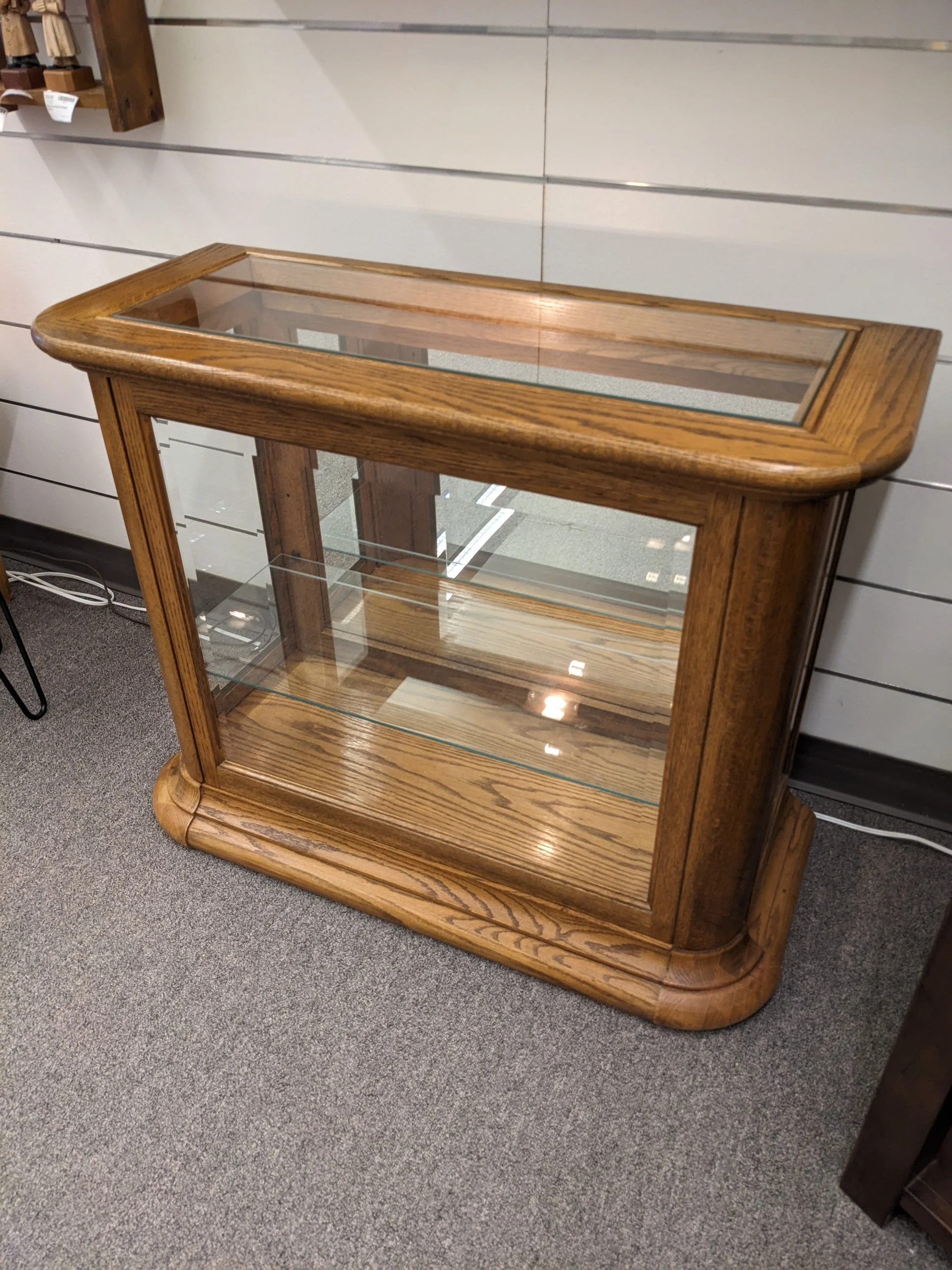 Vintage Lighted Oak Glass Display Console