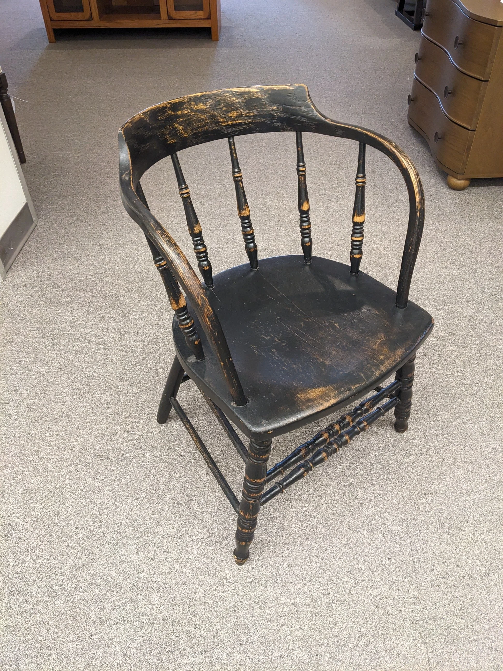 Vintage Painted Black Windsor Captain's Chair