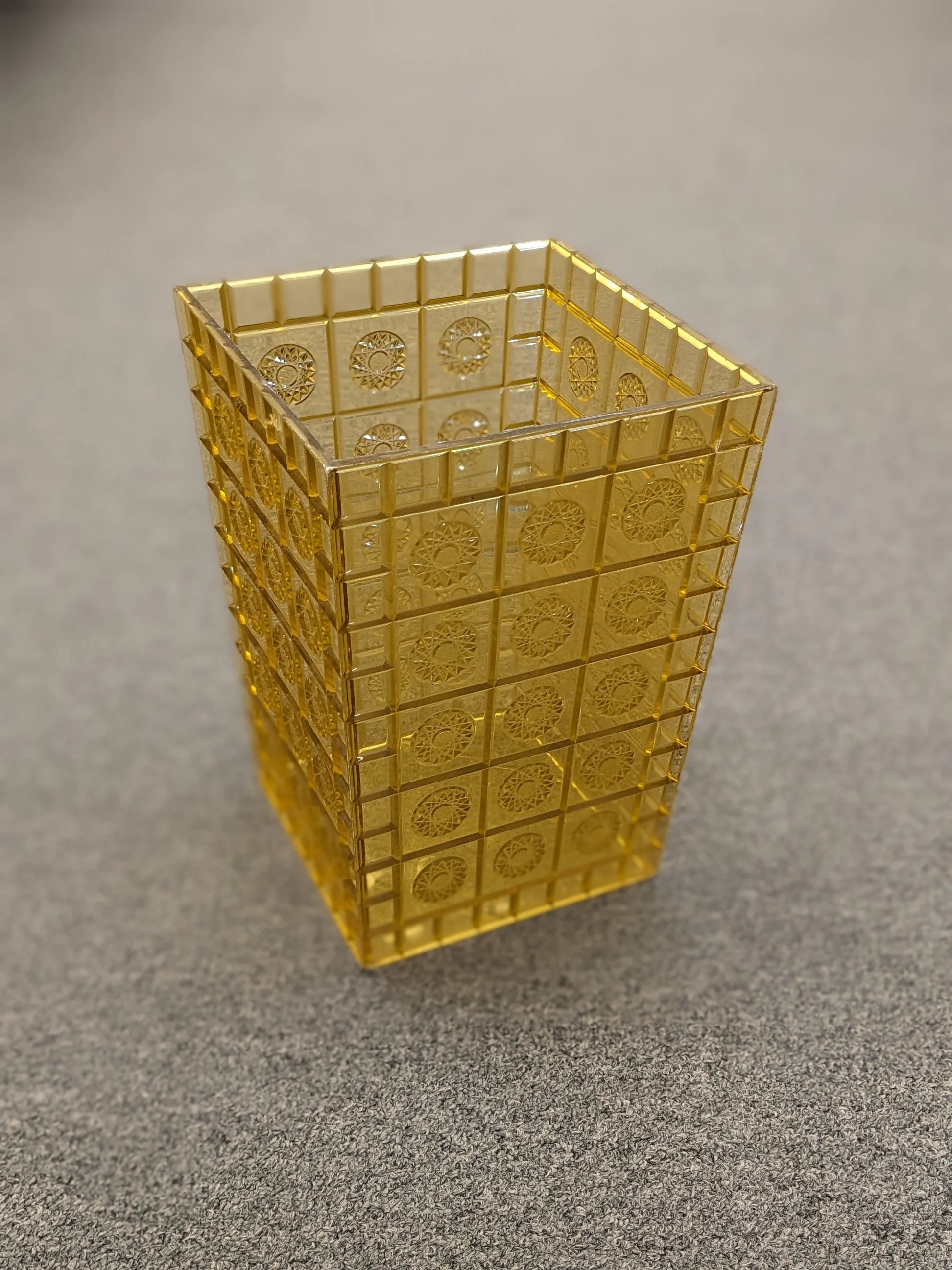 Vintage Amber Starburst Lucite Waste Basket