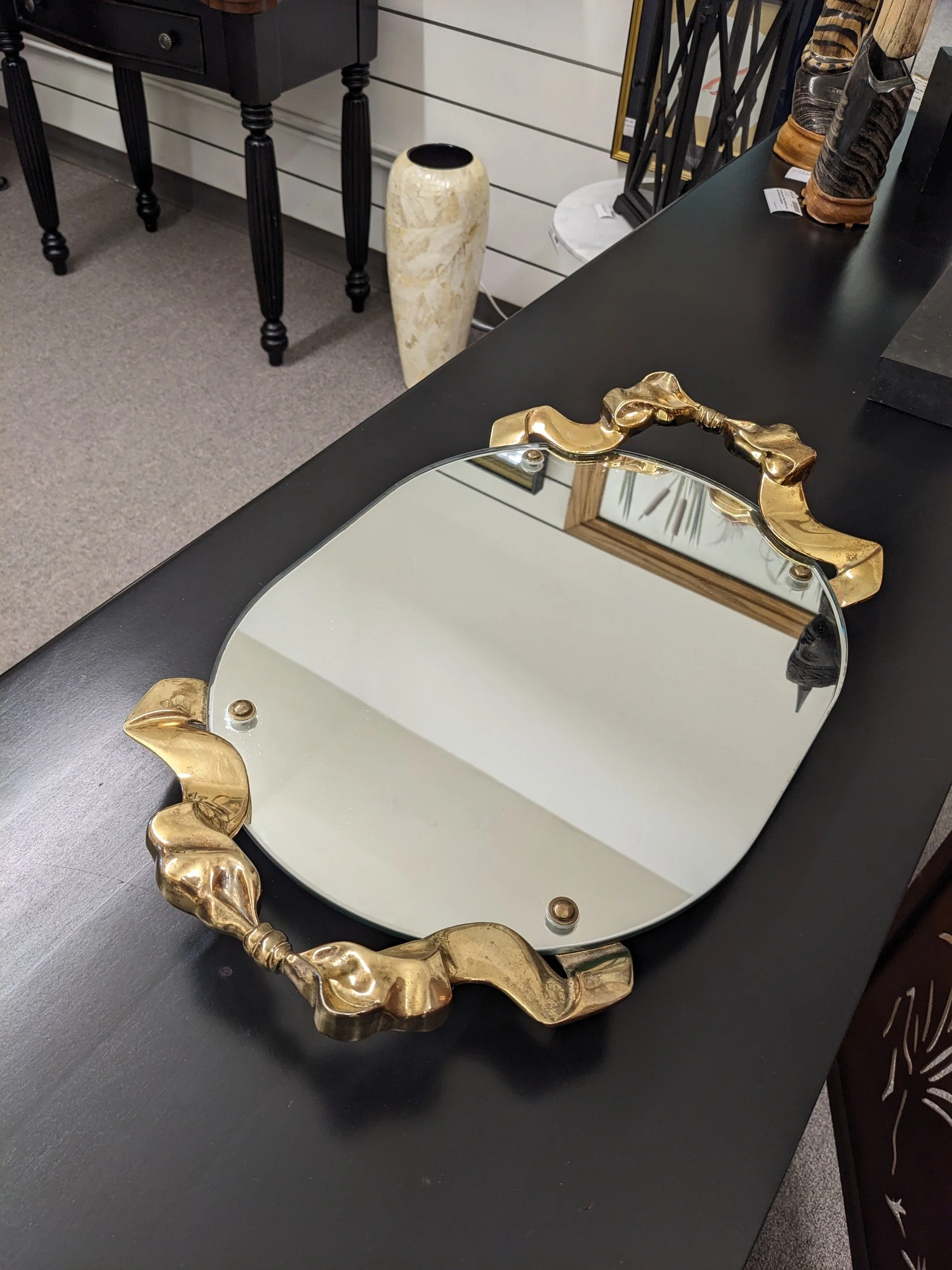 Vintage Gold Bow Mirrored Vanity Tray