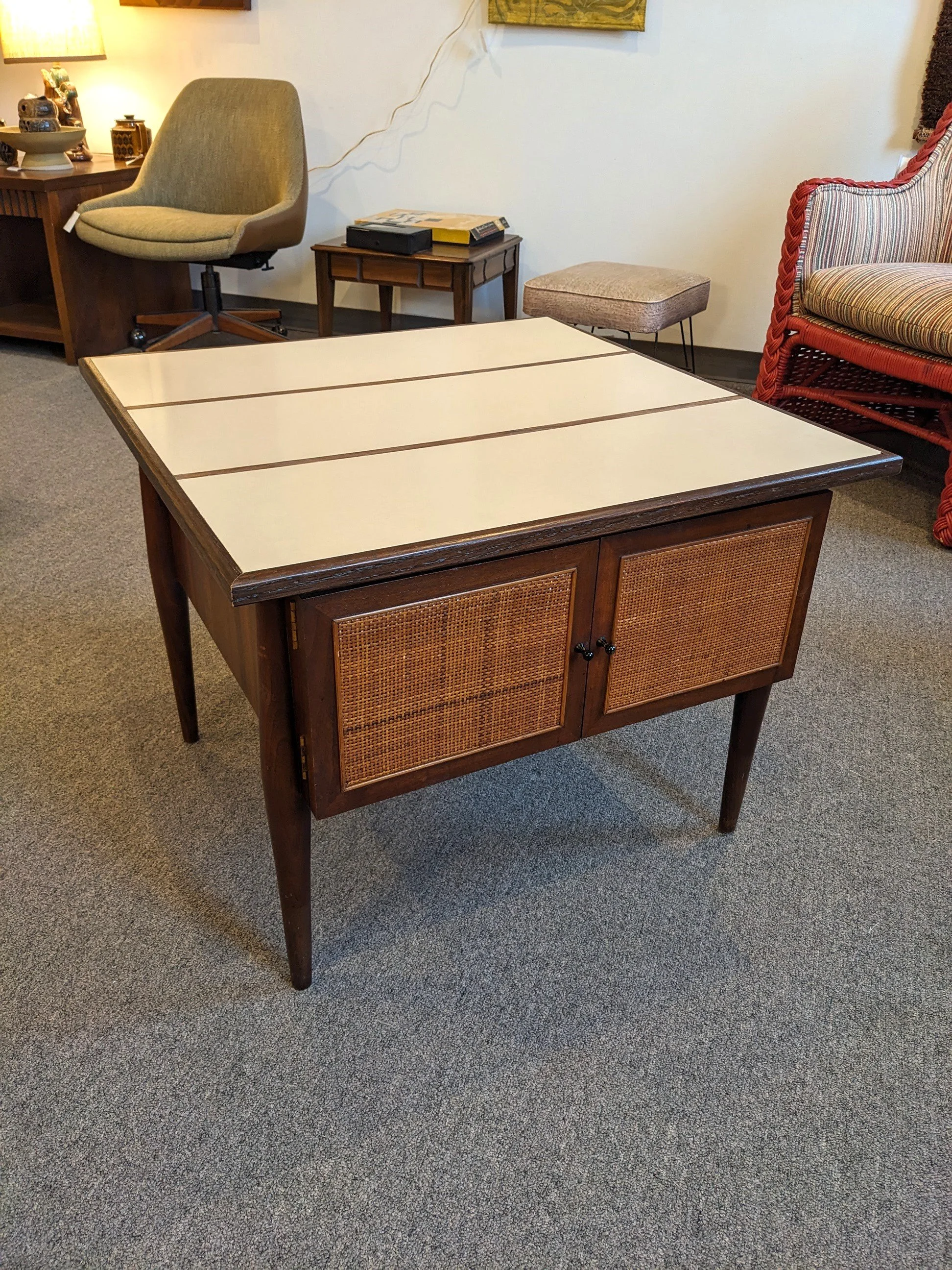 MCM Walnut Caned Lamp Table