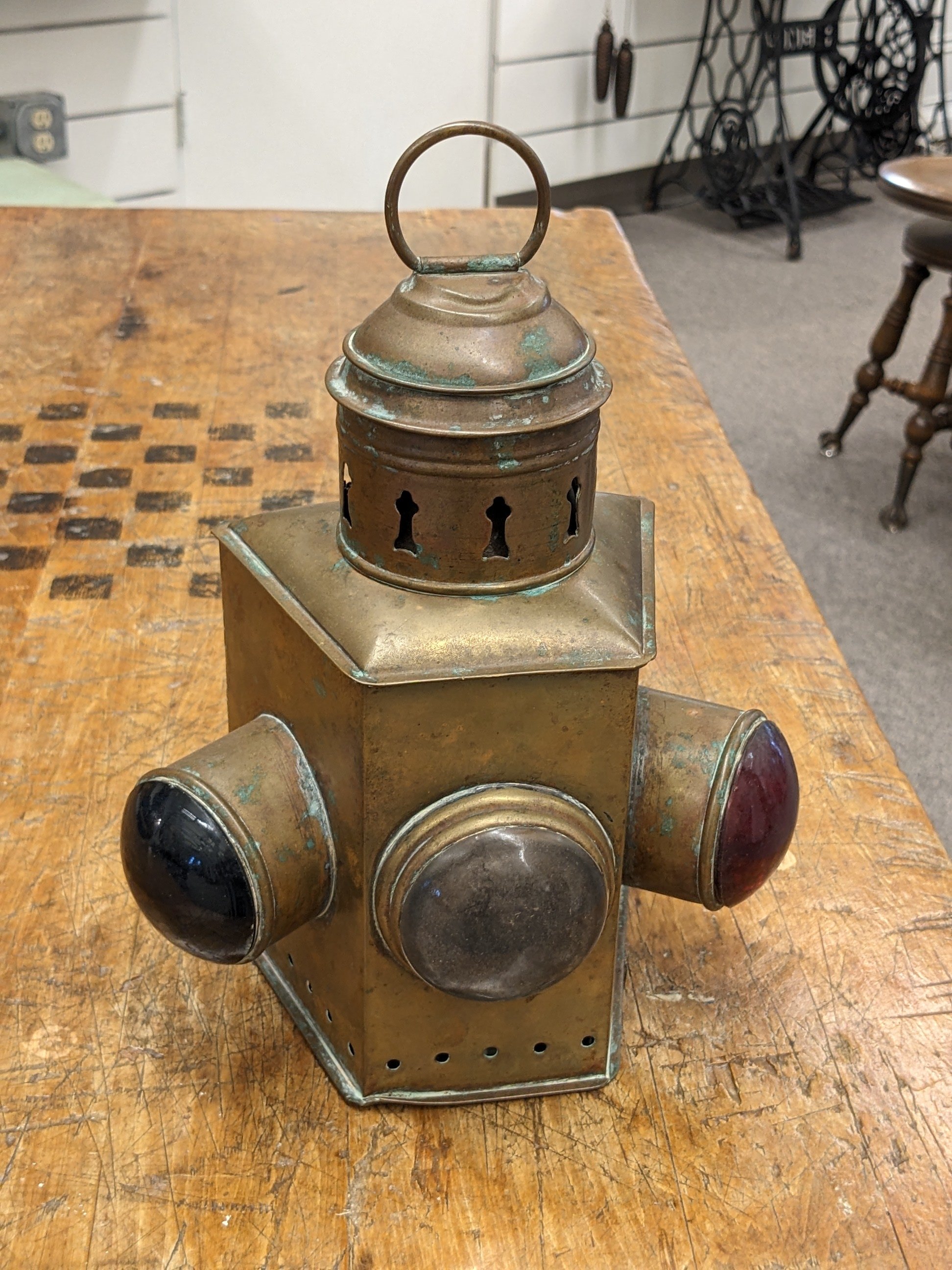 1800s Brass Nautical 3-Way Bow Lantern