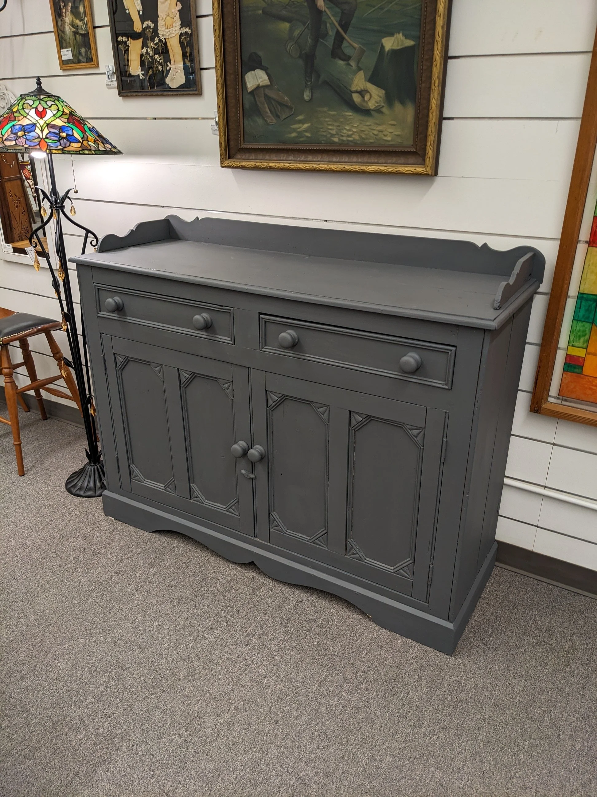 Charcoal Gray Painted Sideboard/Buffet Cabinet