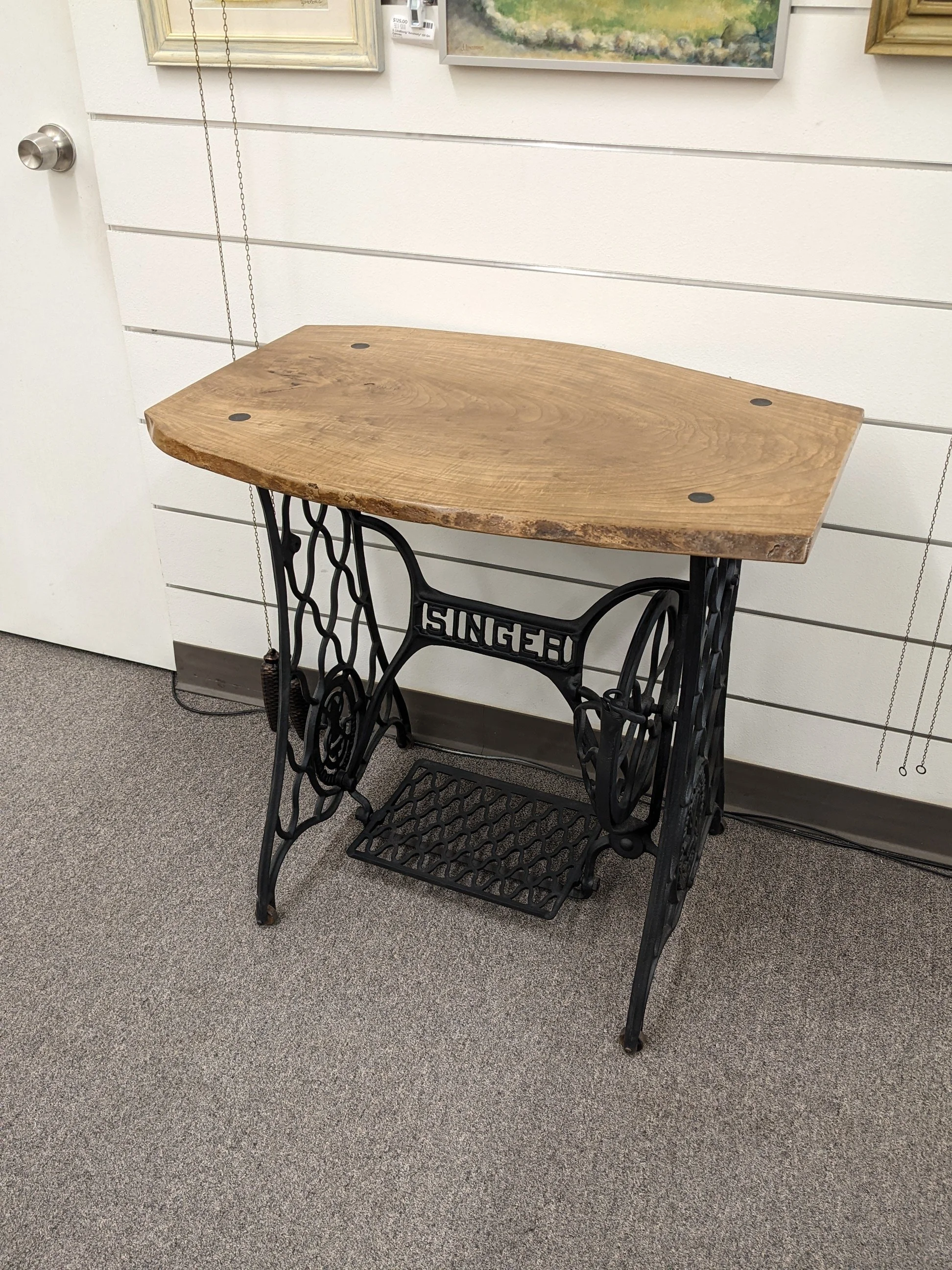 Live Edge Table with Antique Singer Base