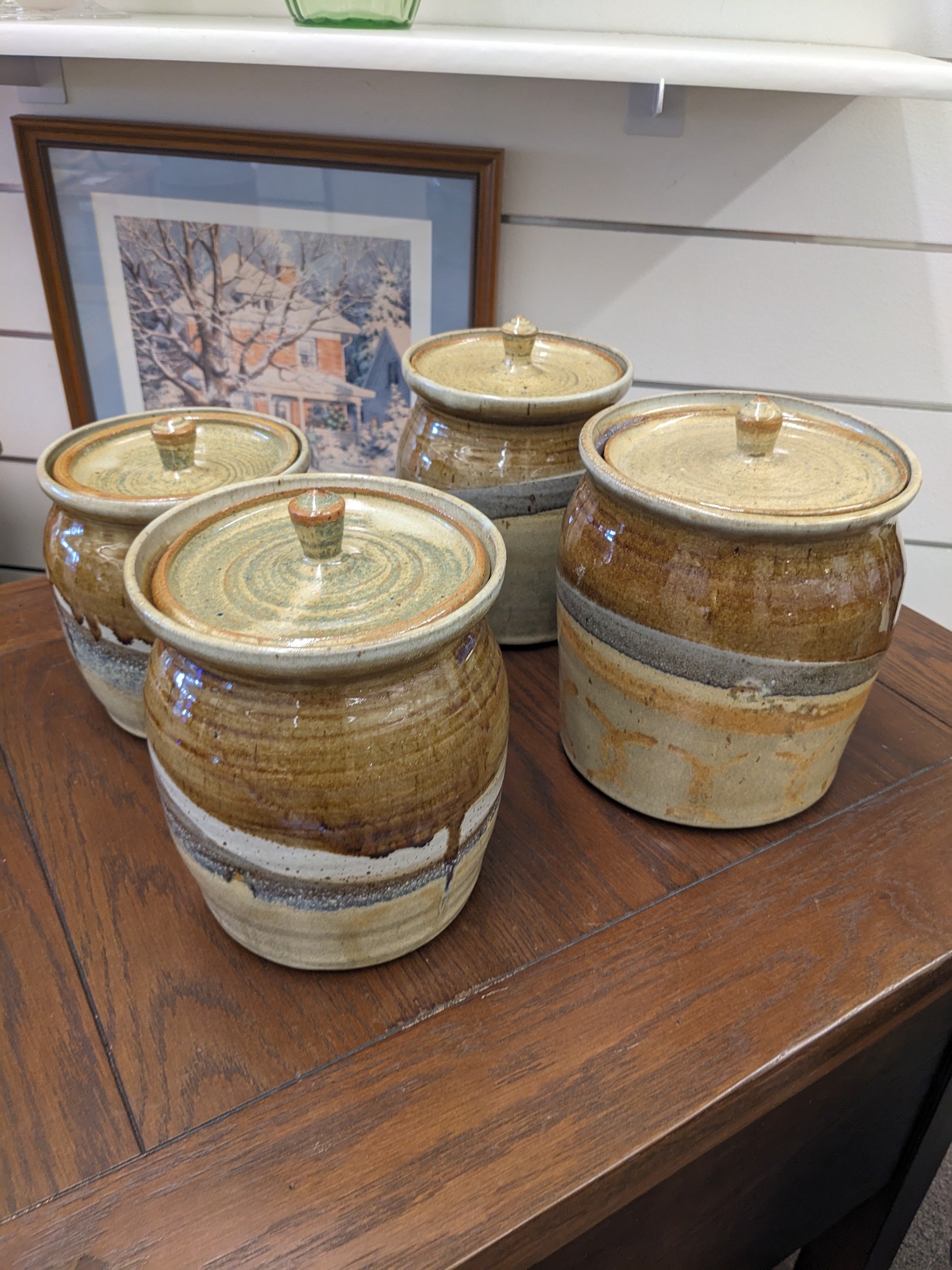 4-Piece Studio Pottery Stoneware Canister Set