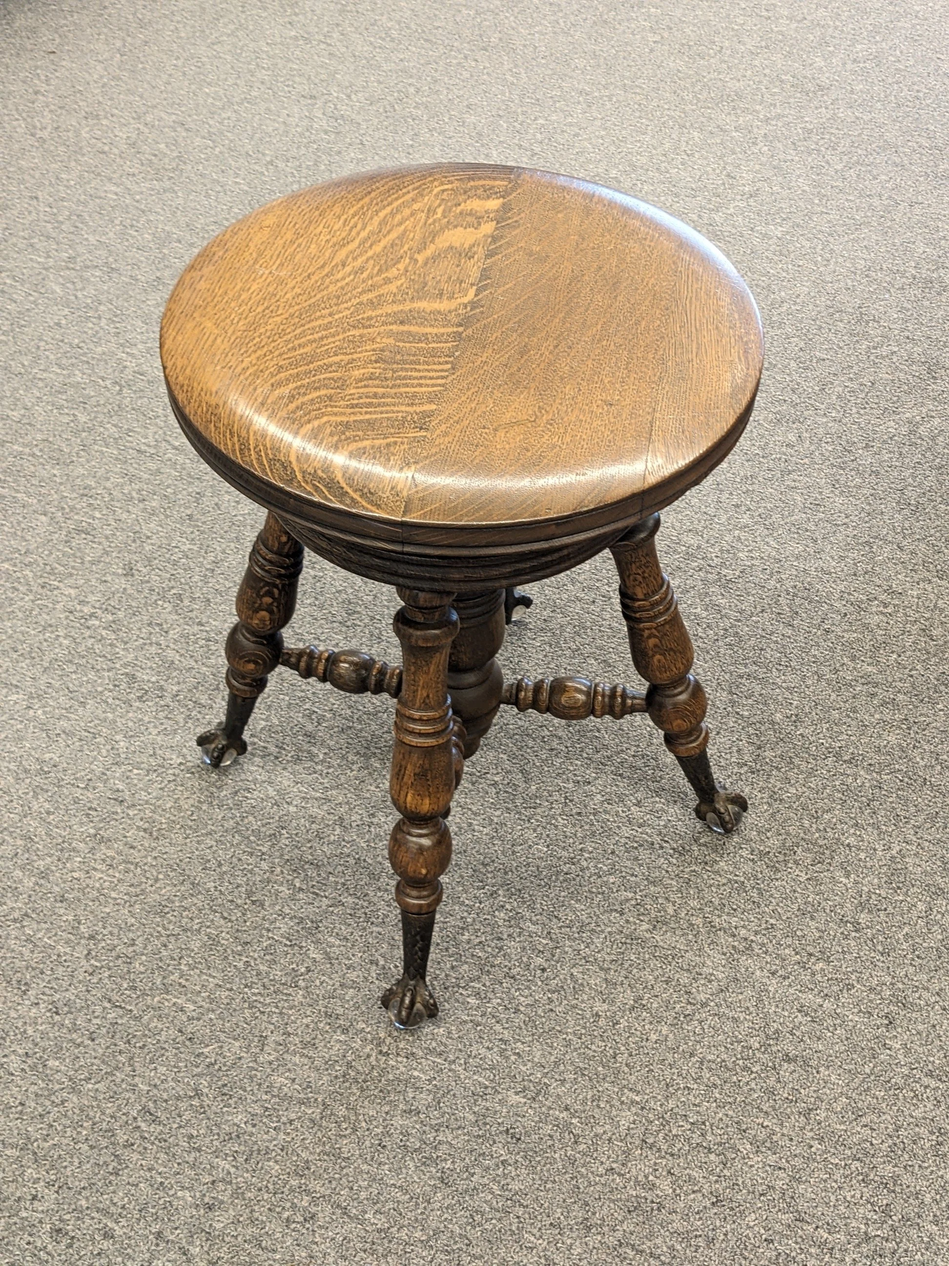 Antique Claw Foot Oak Piano Stool