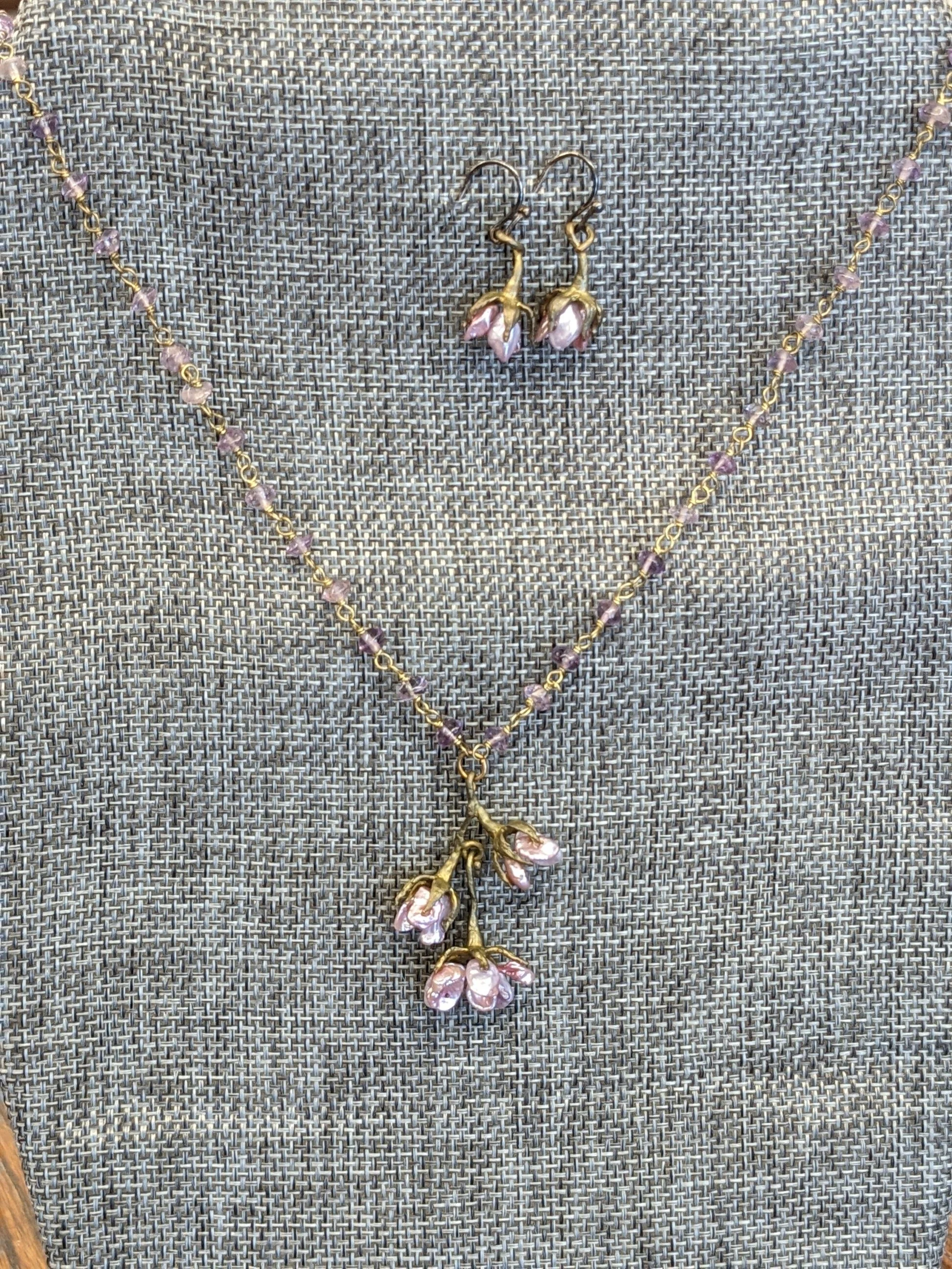 Keshi Pearl Rose Necklace &amp; Earring Set