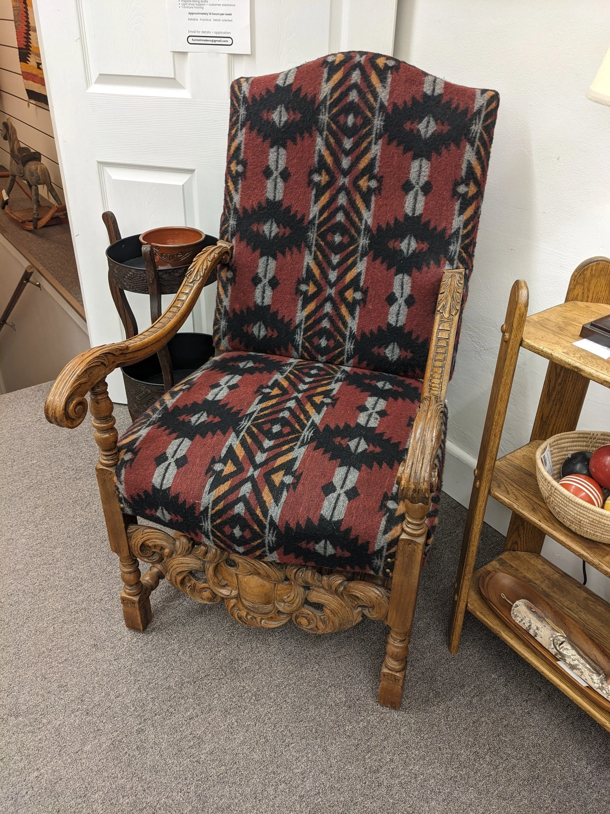 Santa Fe Southwestern Carved Walnut Armchair