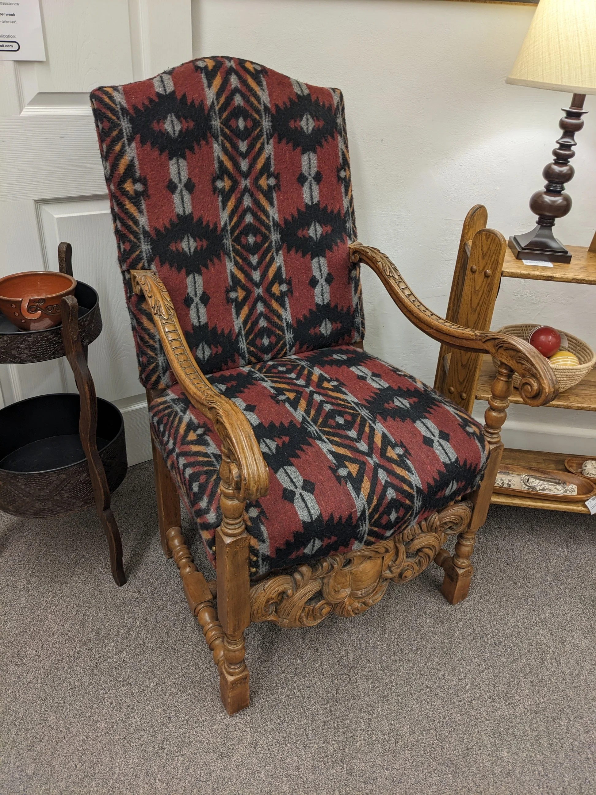 Santa Fe Southwestern Carved Walnut Armchair