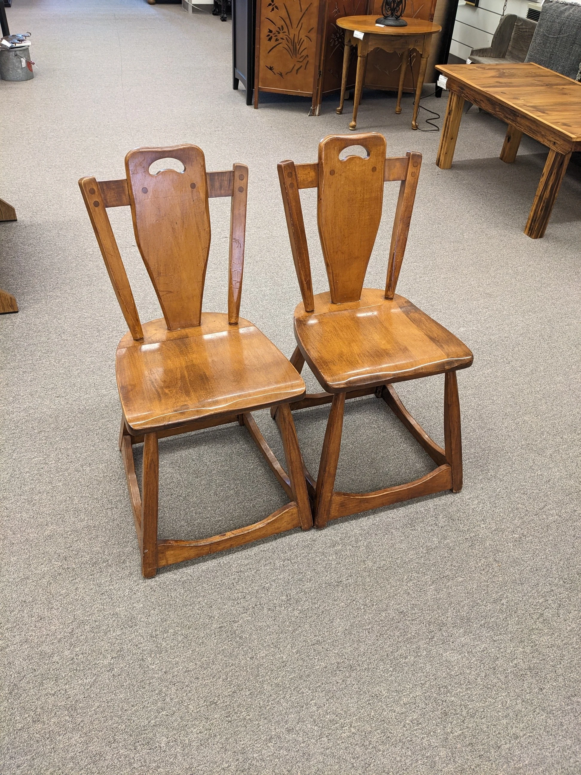 Pair Vintage Rustic Wood Chairs