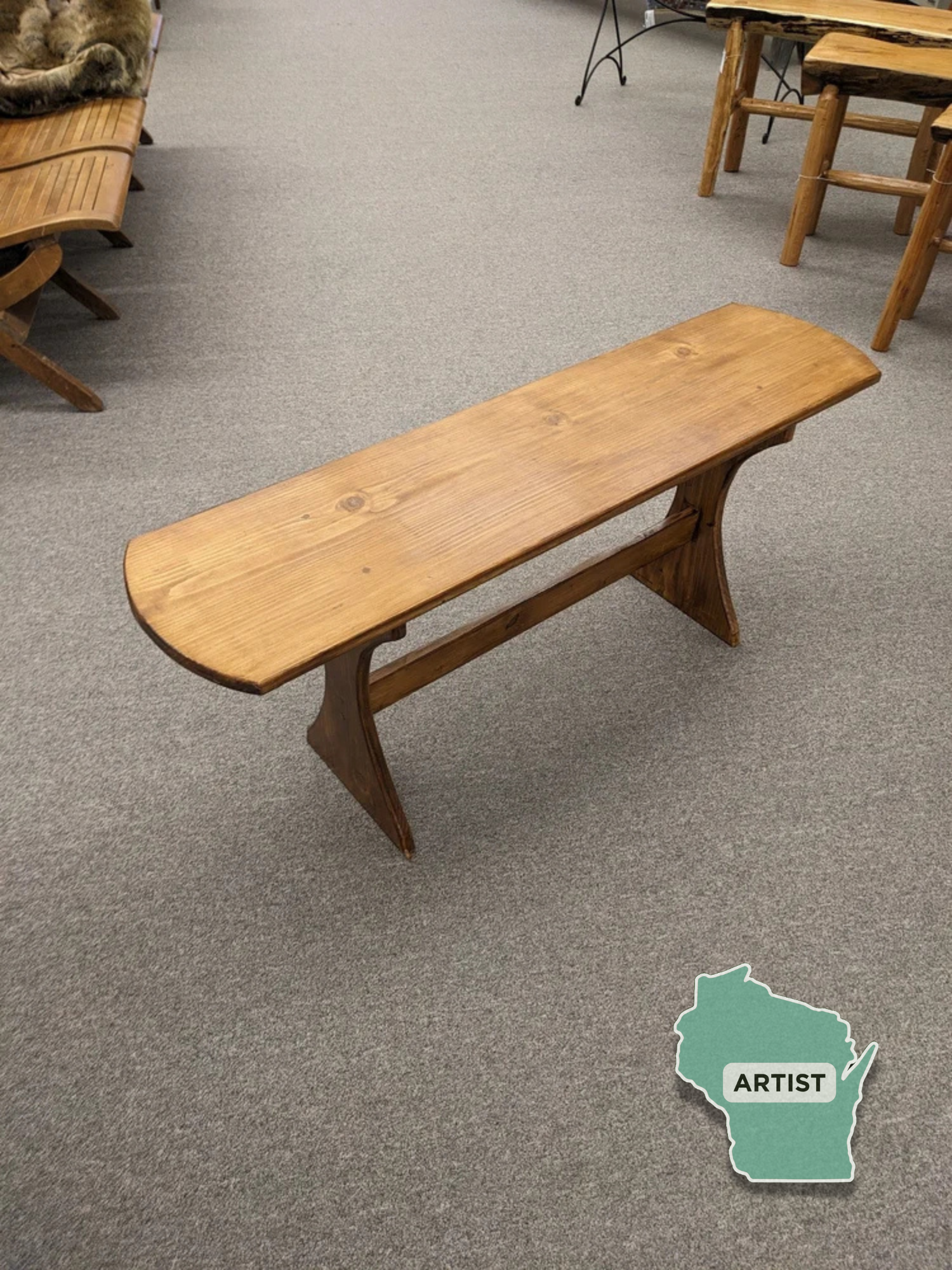 Handcrafted Pine Pedestal Bench