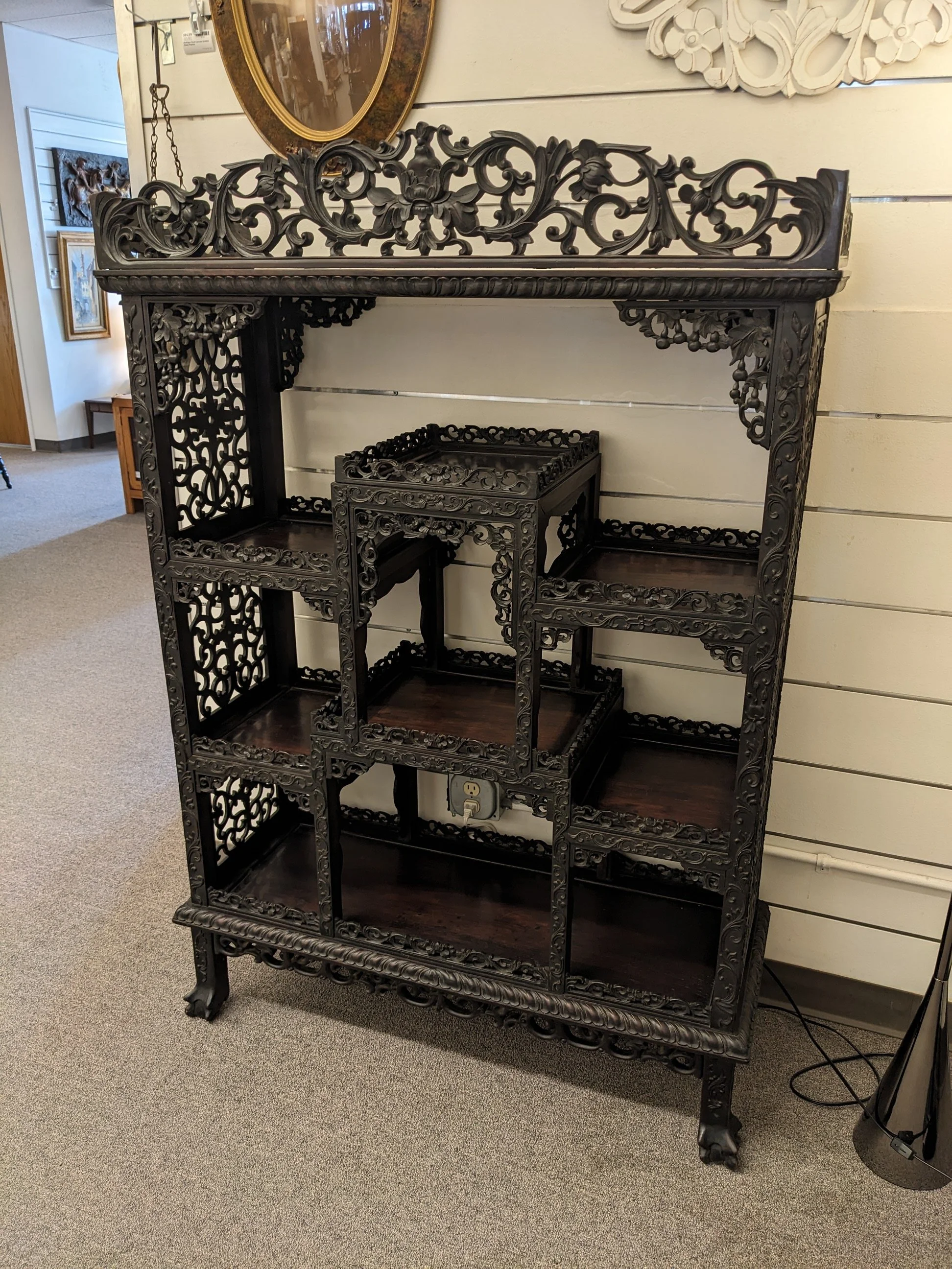 Chinese Carved Hardwood Etagere