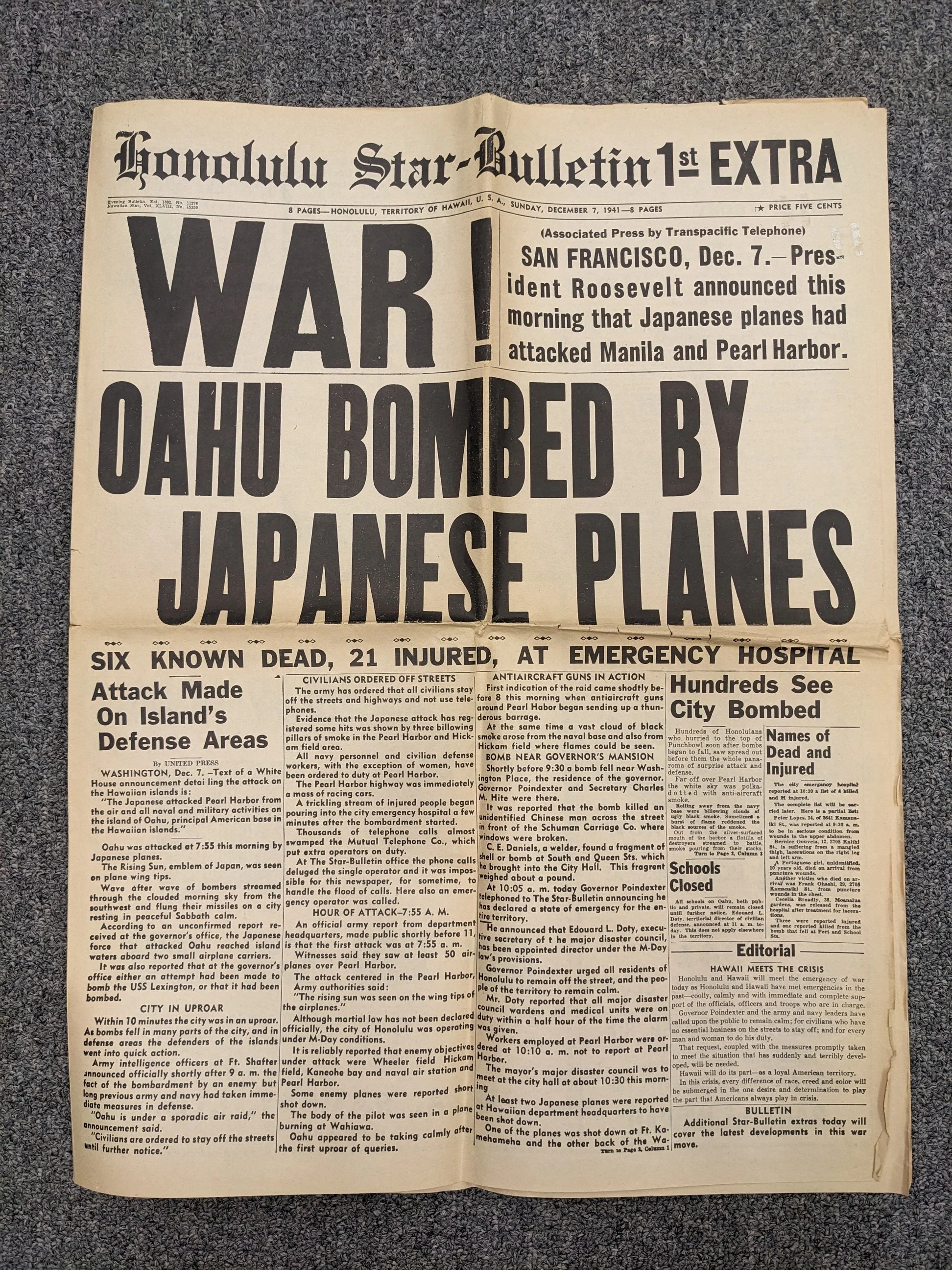 Original WW2 Honolulu Newspaper
