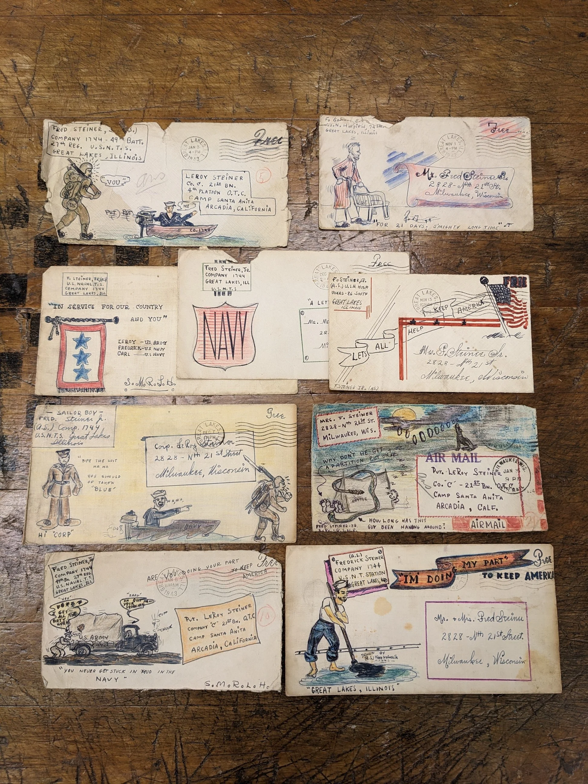 Hand-Illustrated WW2 Great Lakes Naval Mail