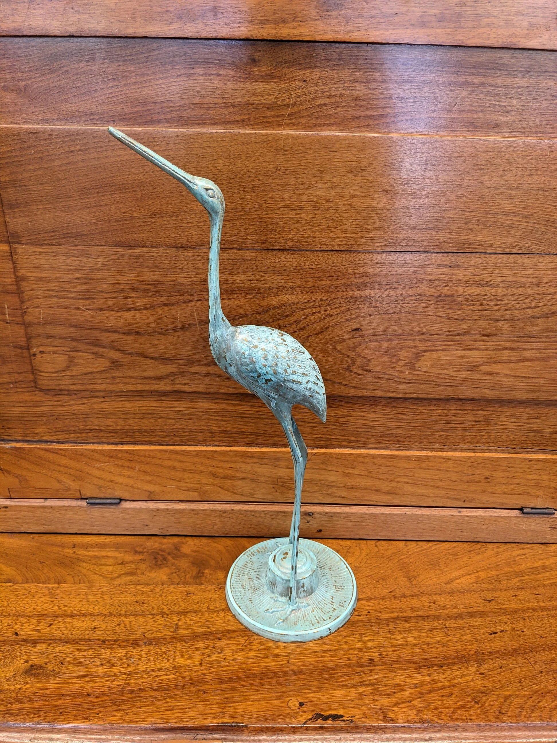 Verdigris Metal Heron/Crane Sculpture