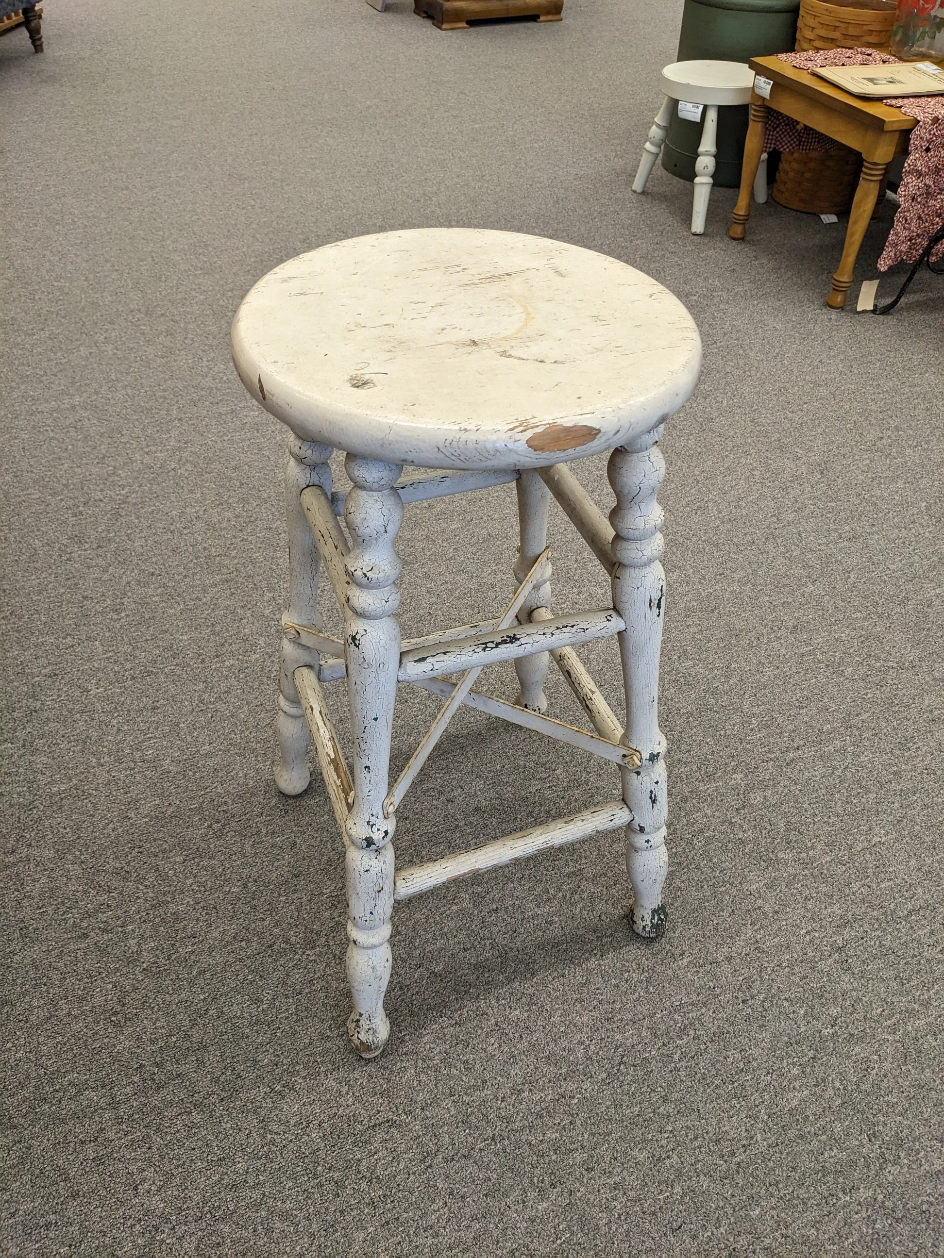 Antique Cream Distressed Stool