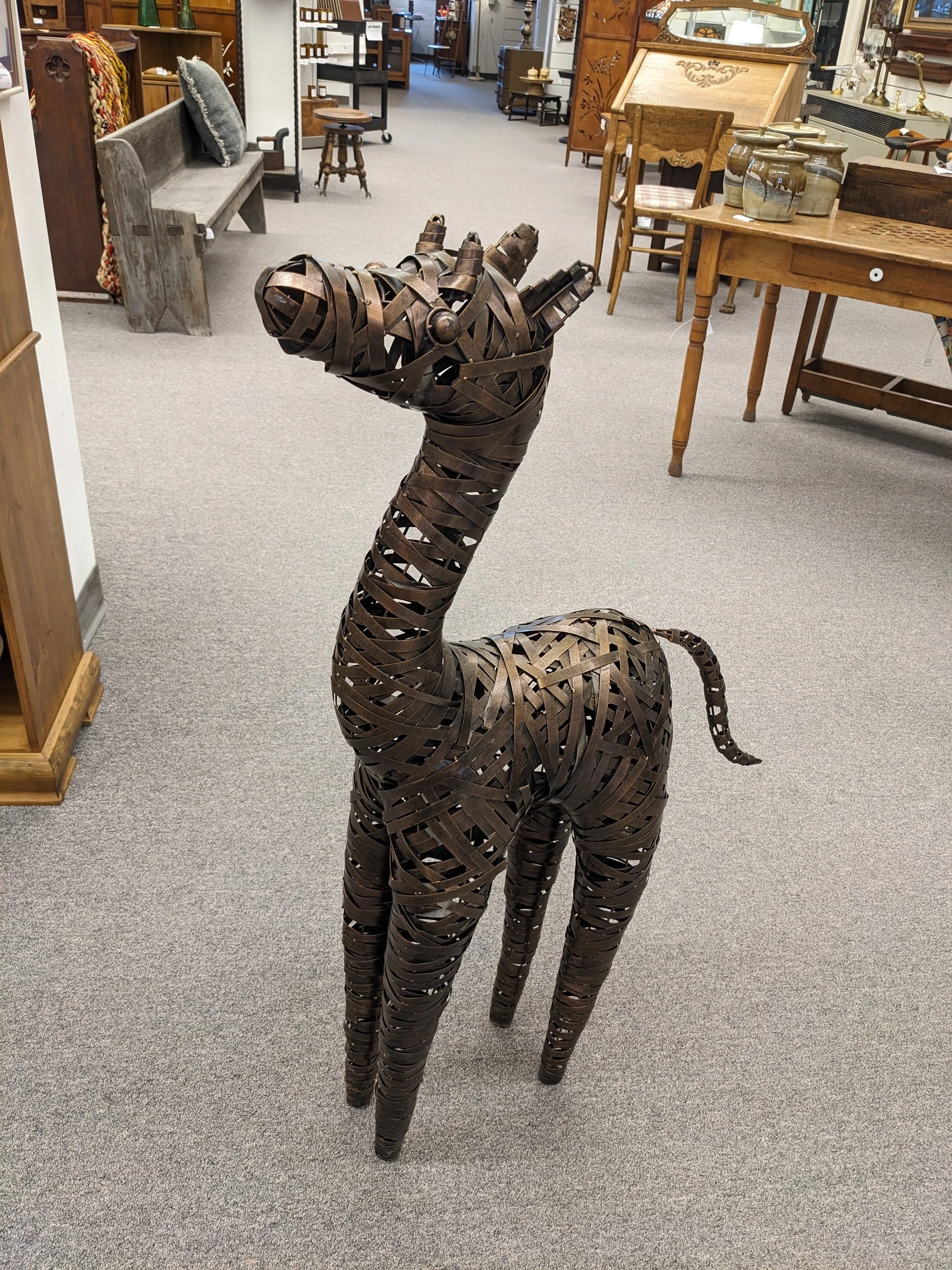 Woven Metal Giraffe Sculpture