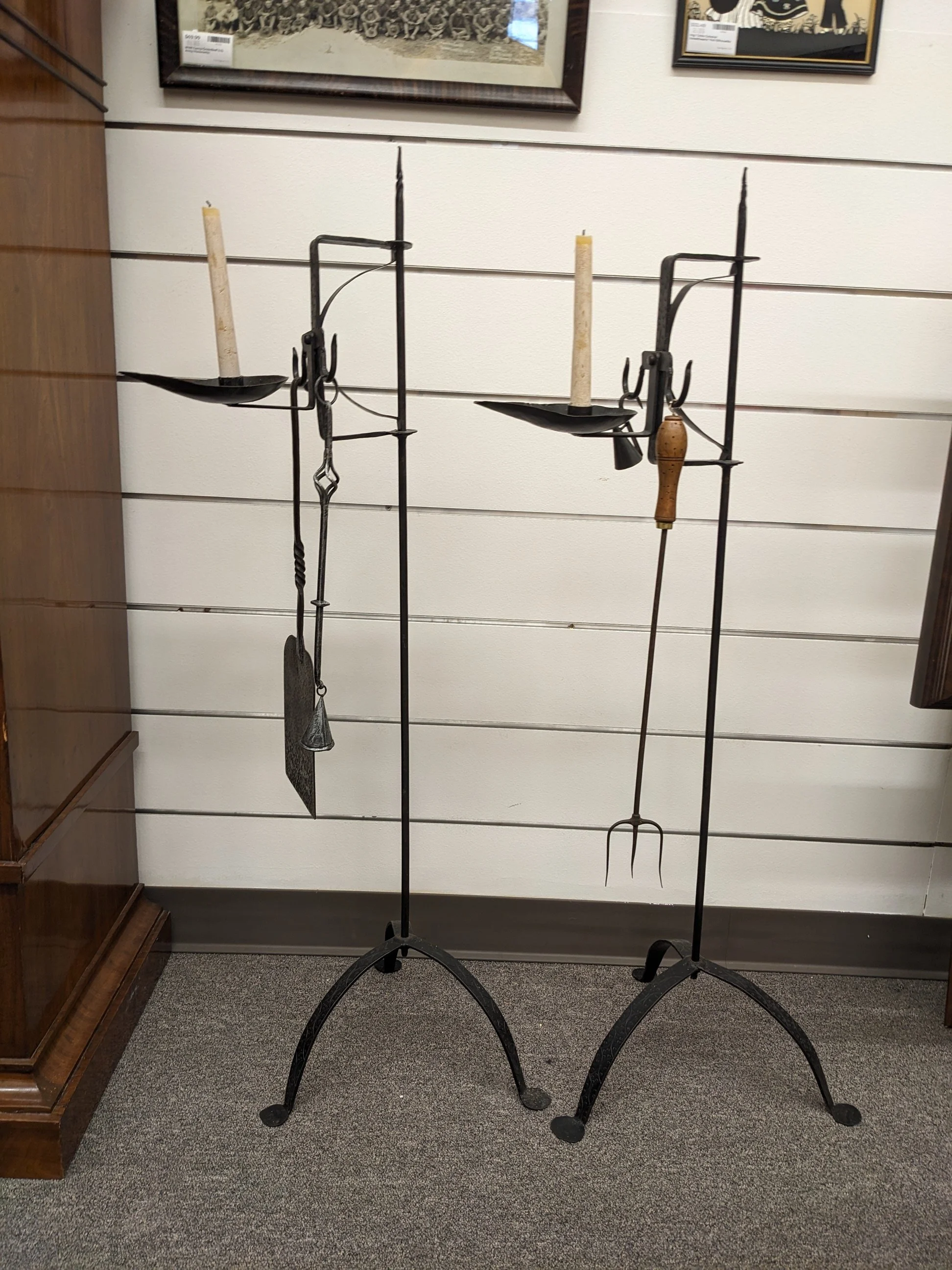 Pair Primitive Hand-forged Betty Lamps