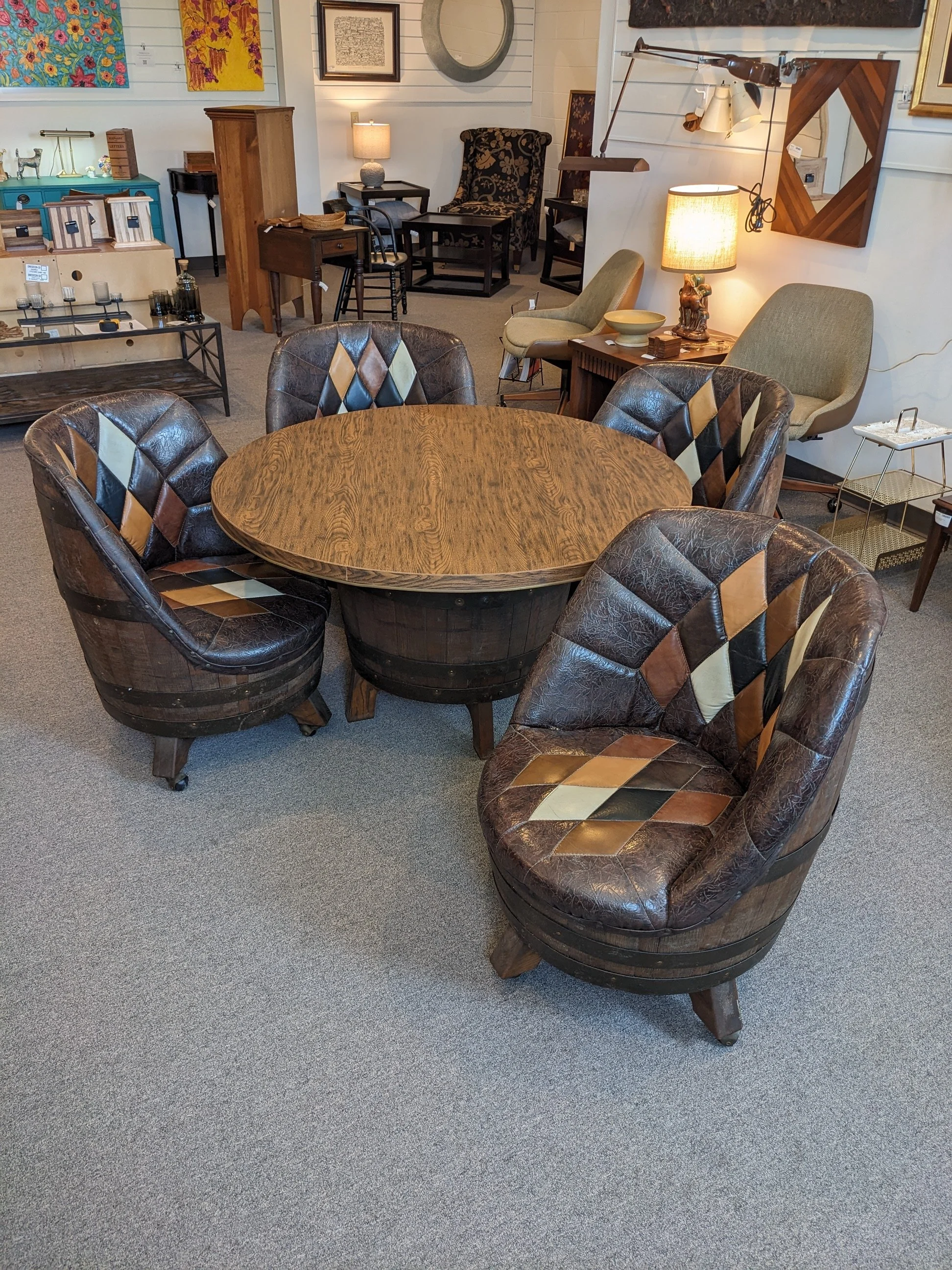 1970's Whiskey Barrel Table &amp; Chairs