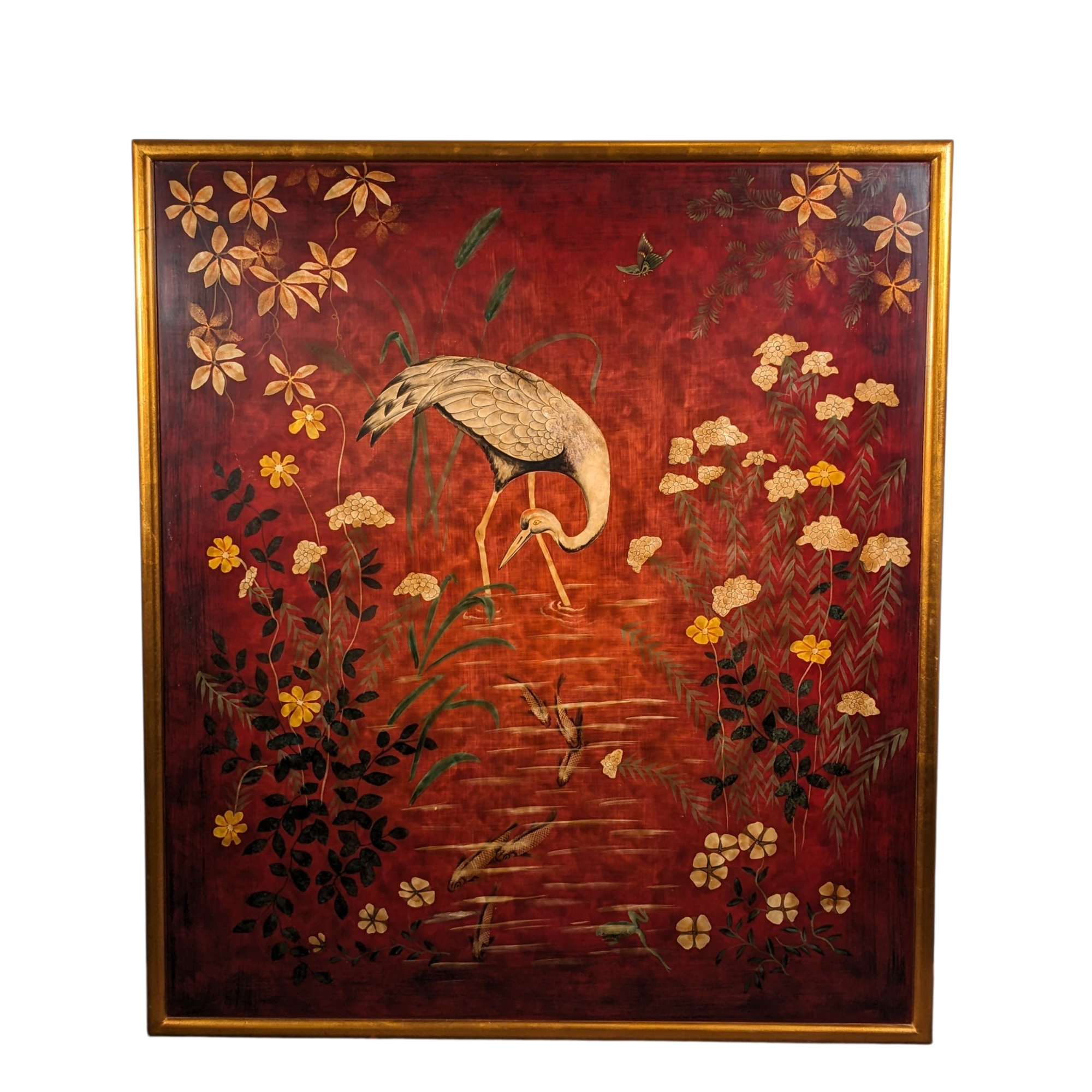 Oversized Chinoiserie-Style Crane Wall Panel