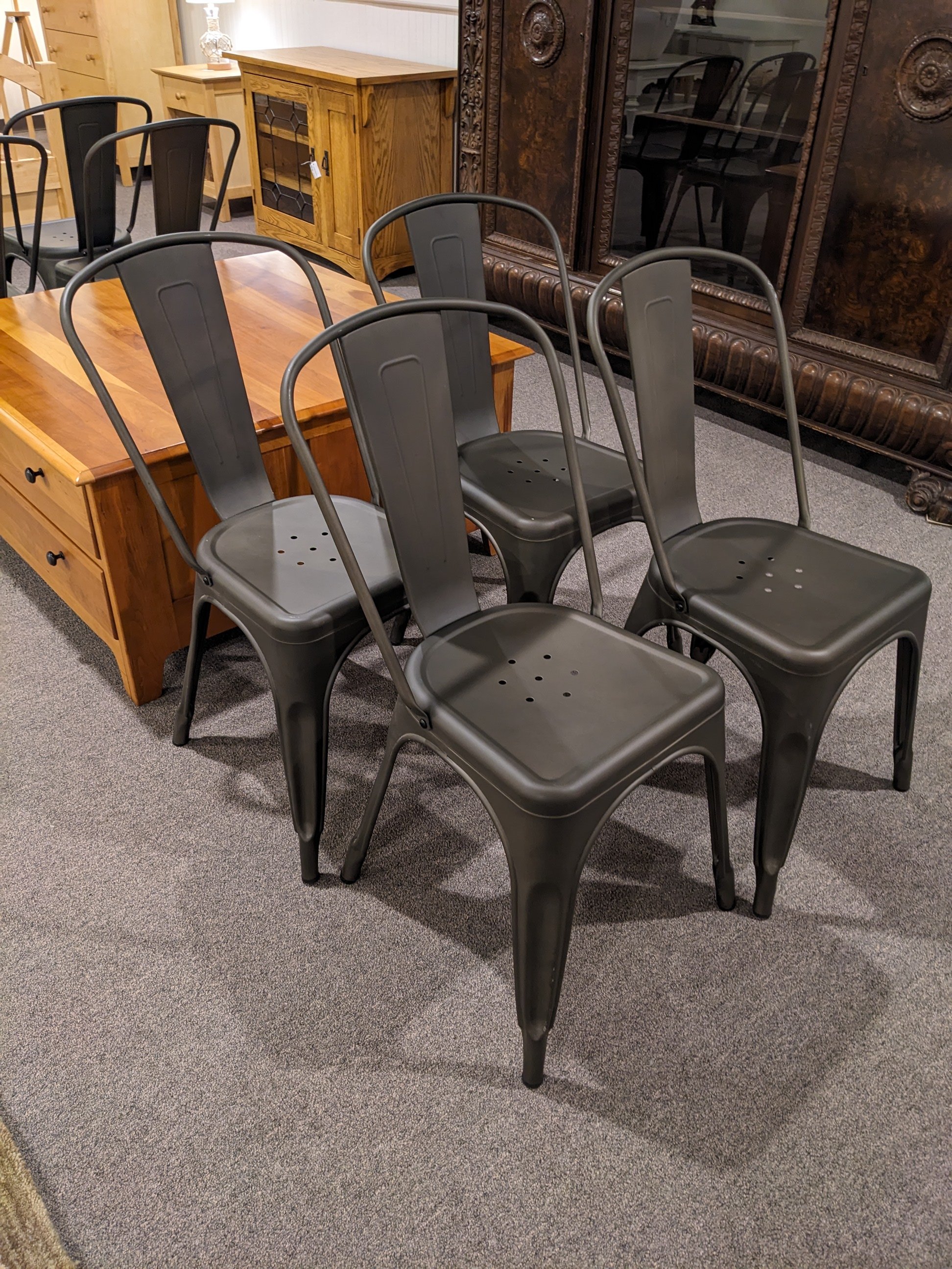 Set (4) Industrial Metal Dining Chairs