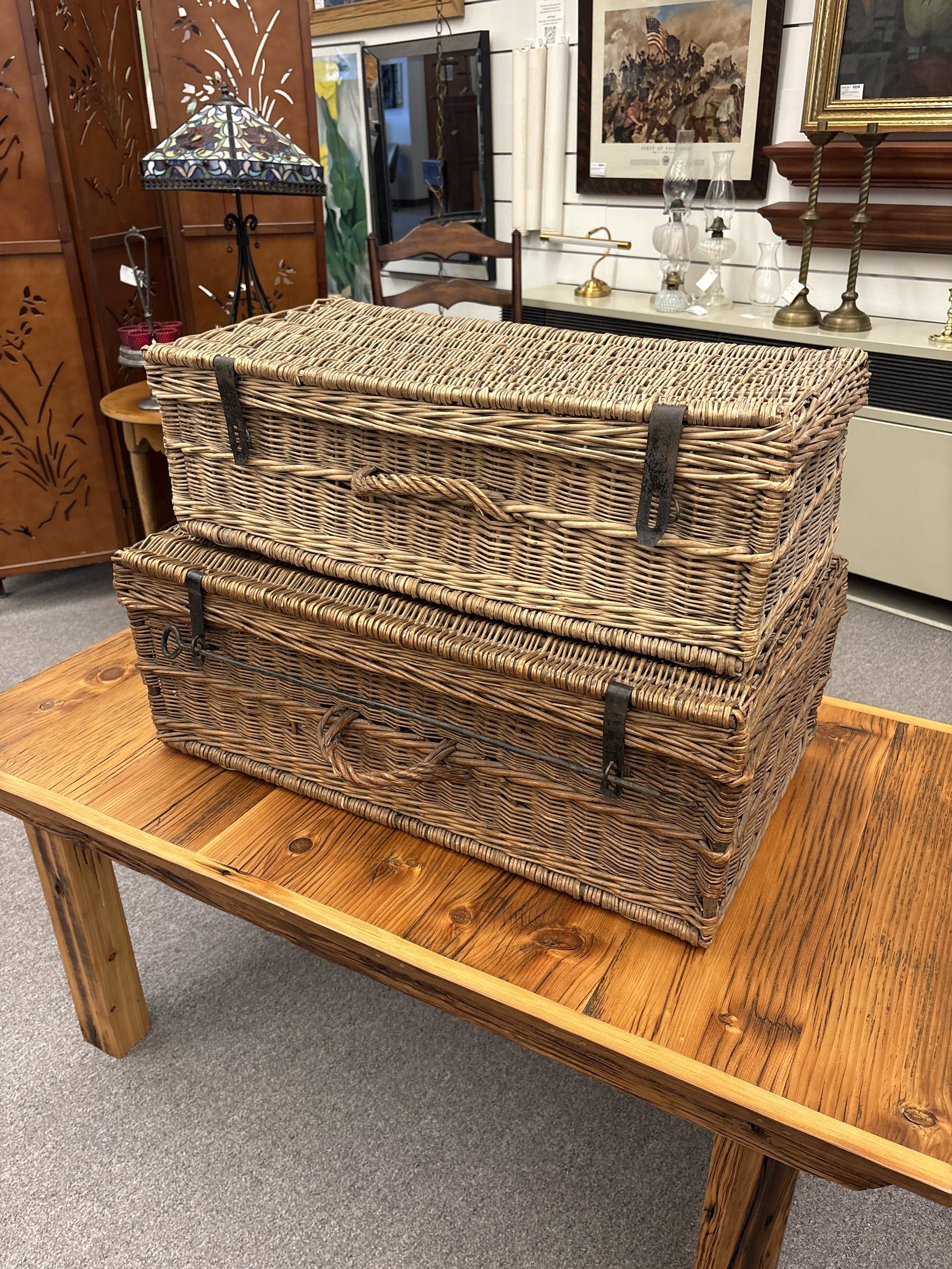 Antique European Wicker Travel Trunks