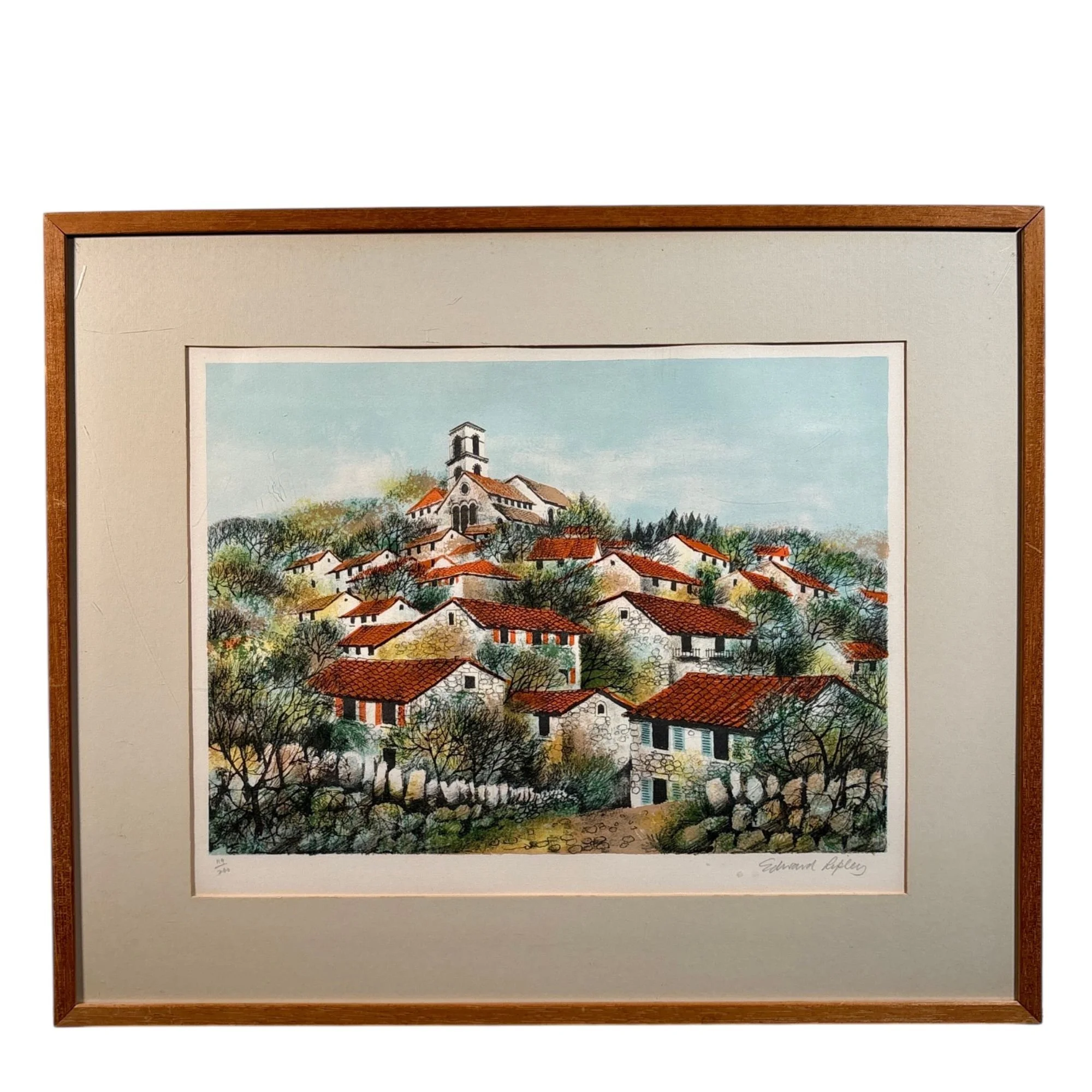 E. Ripley "Red Roofs &amp; Blue Sky" Litho
