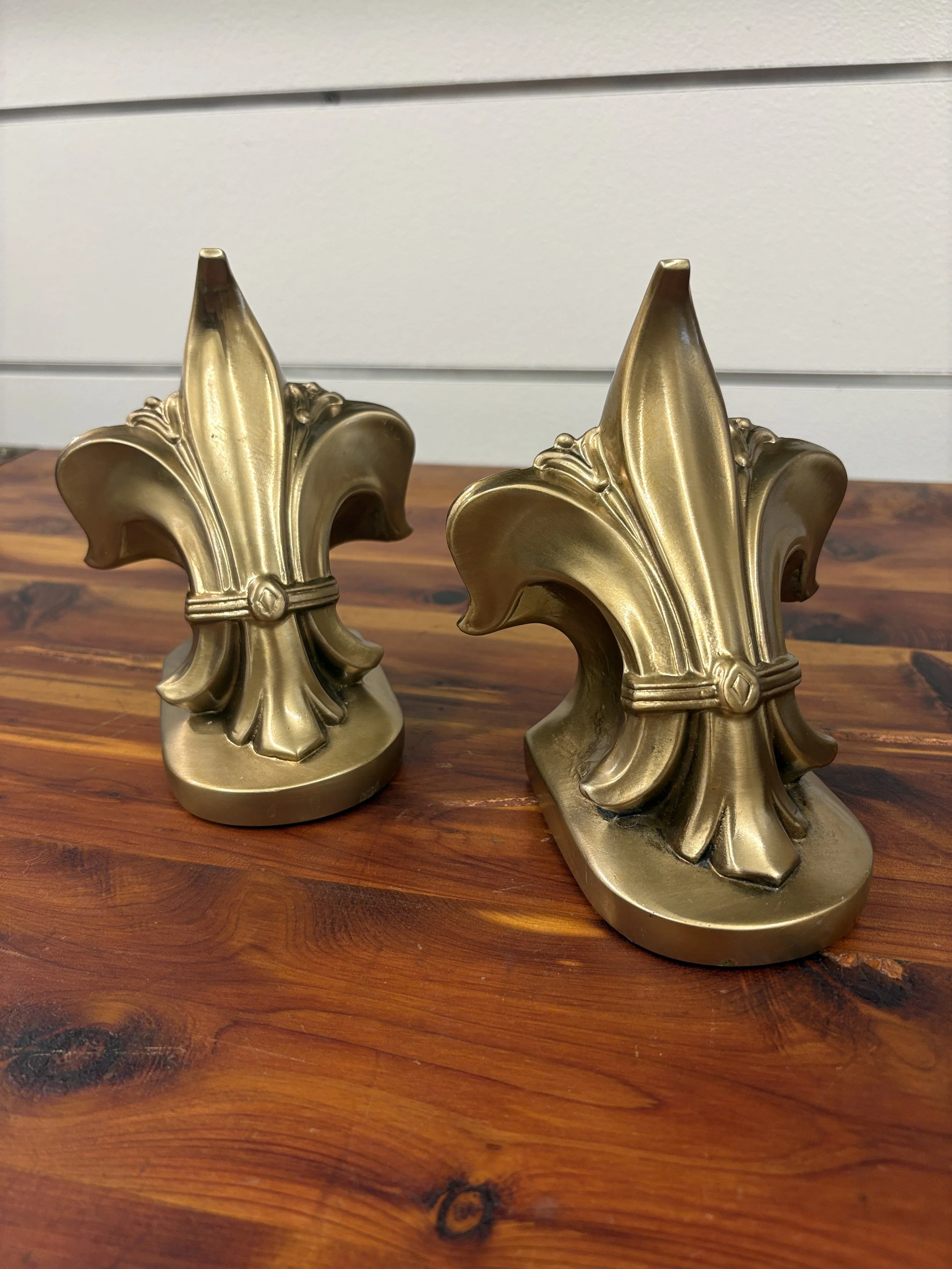 Vtg Brass Fleur-de-Lis Bookends