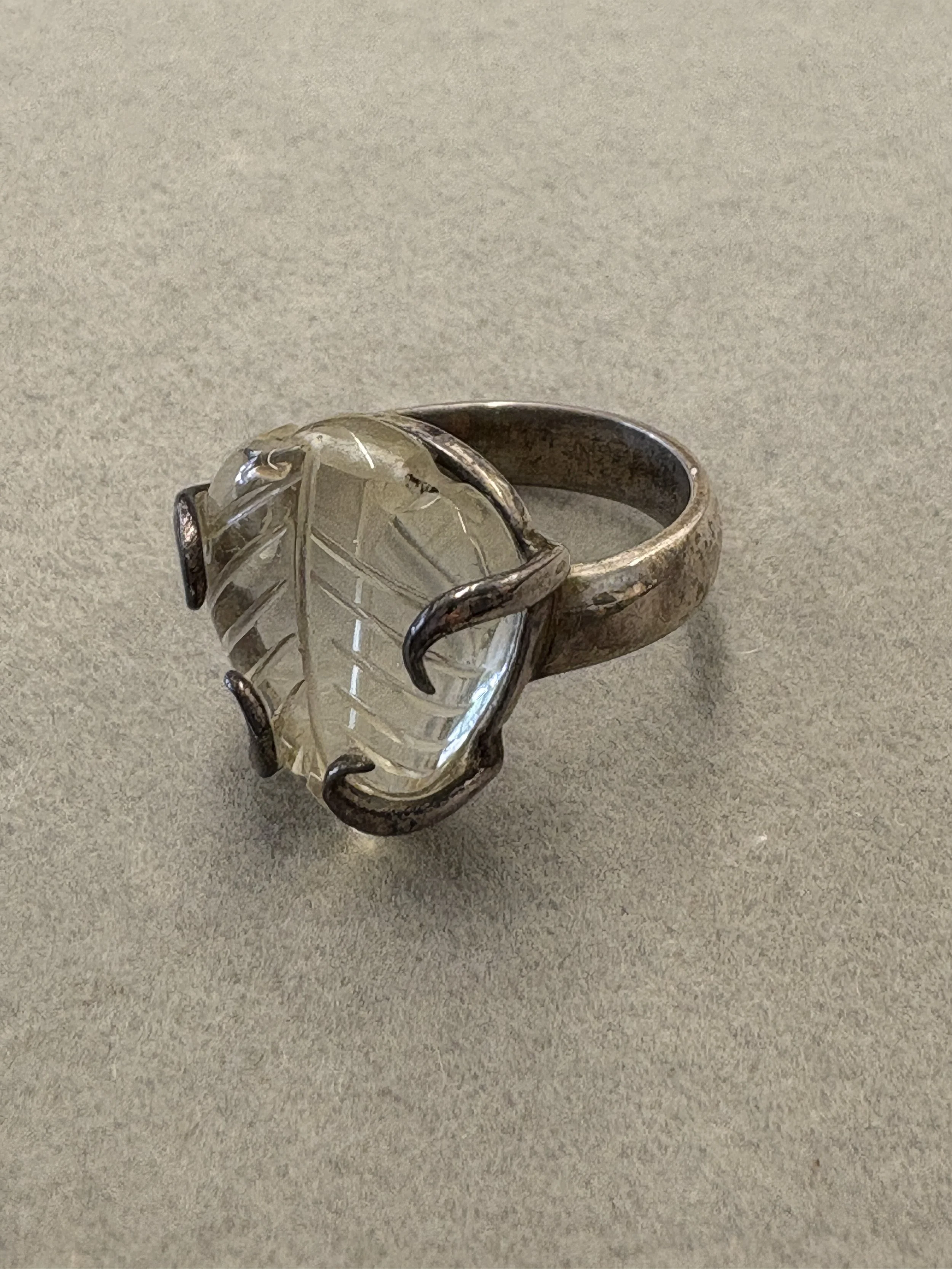 Sterling Silver Quartz Leaf Ring