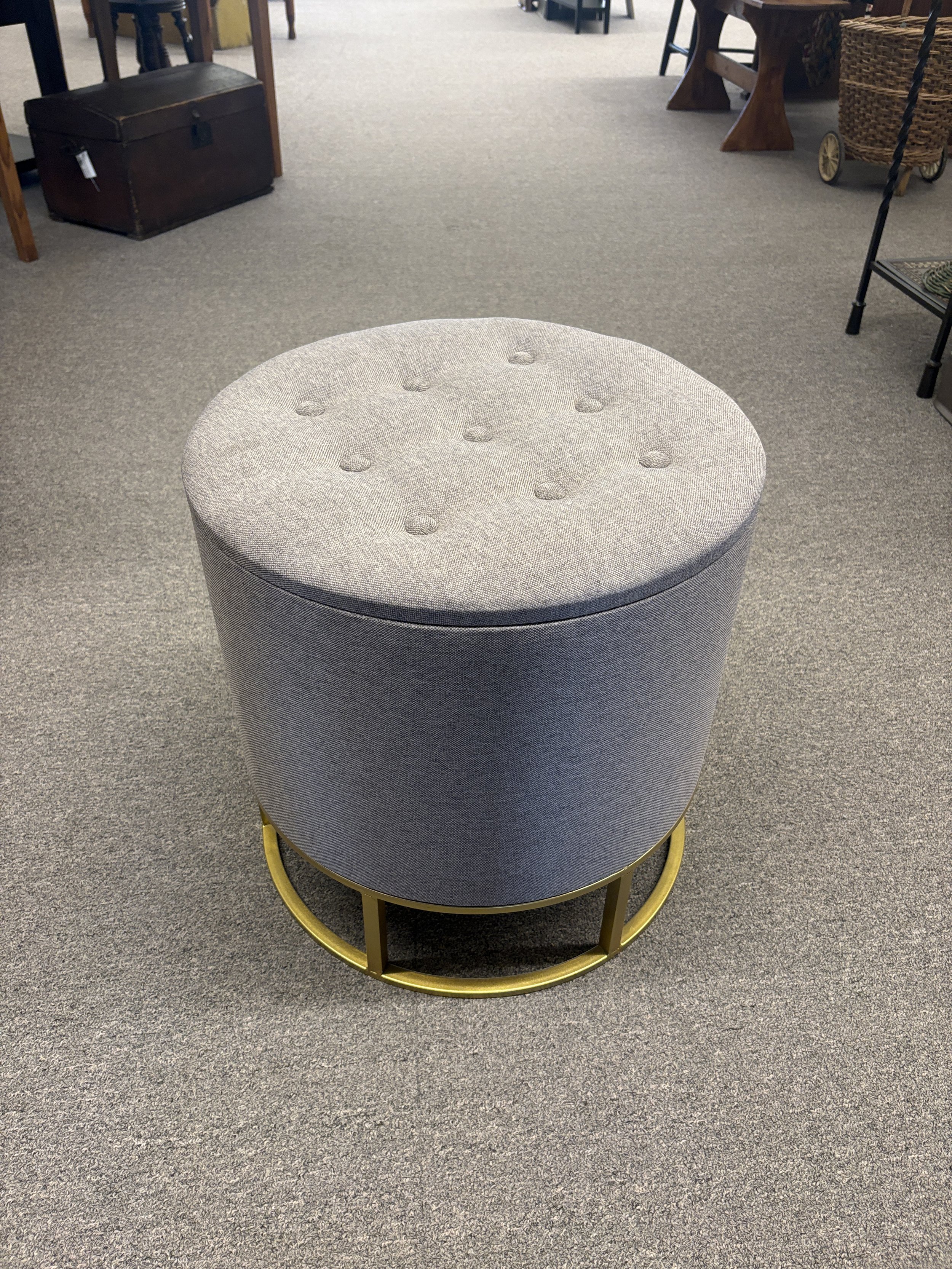 Tufted Gray Storage Ottoman