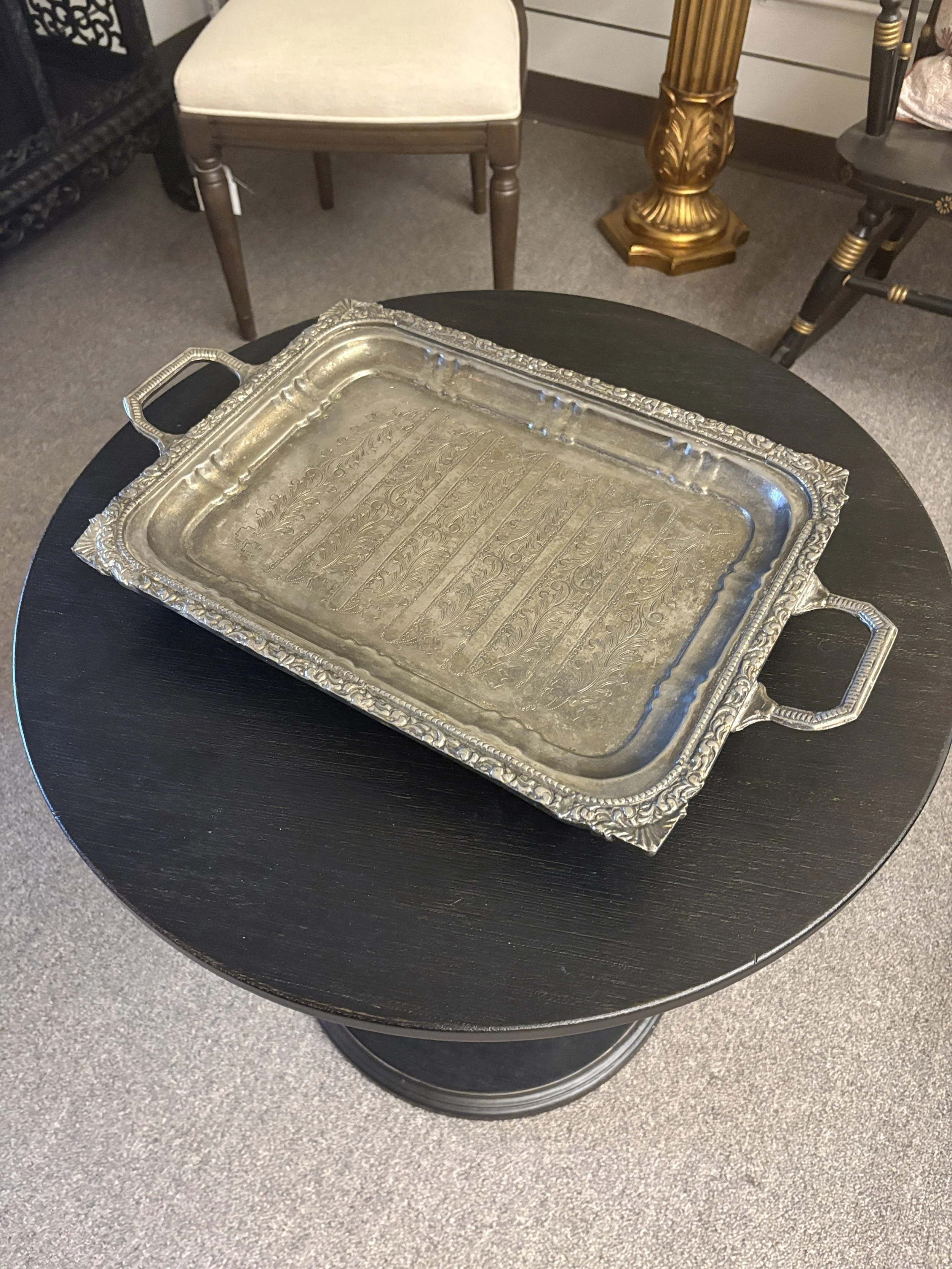 Arabic Silverplate-on-Brass Footed Tray