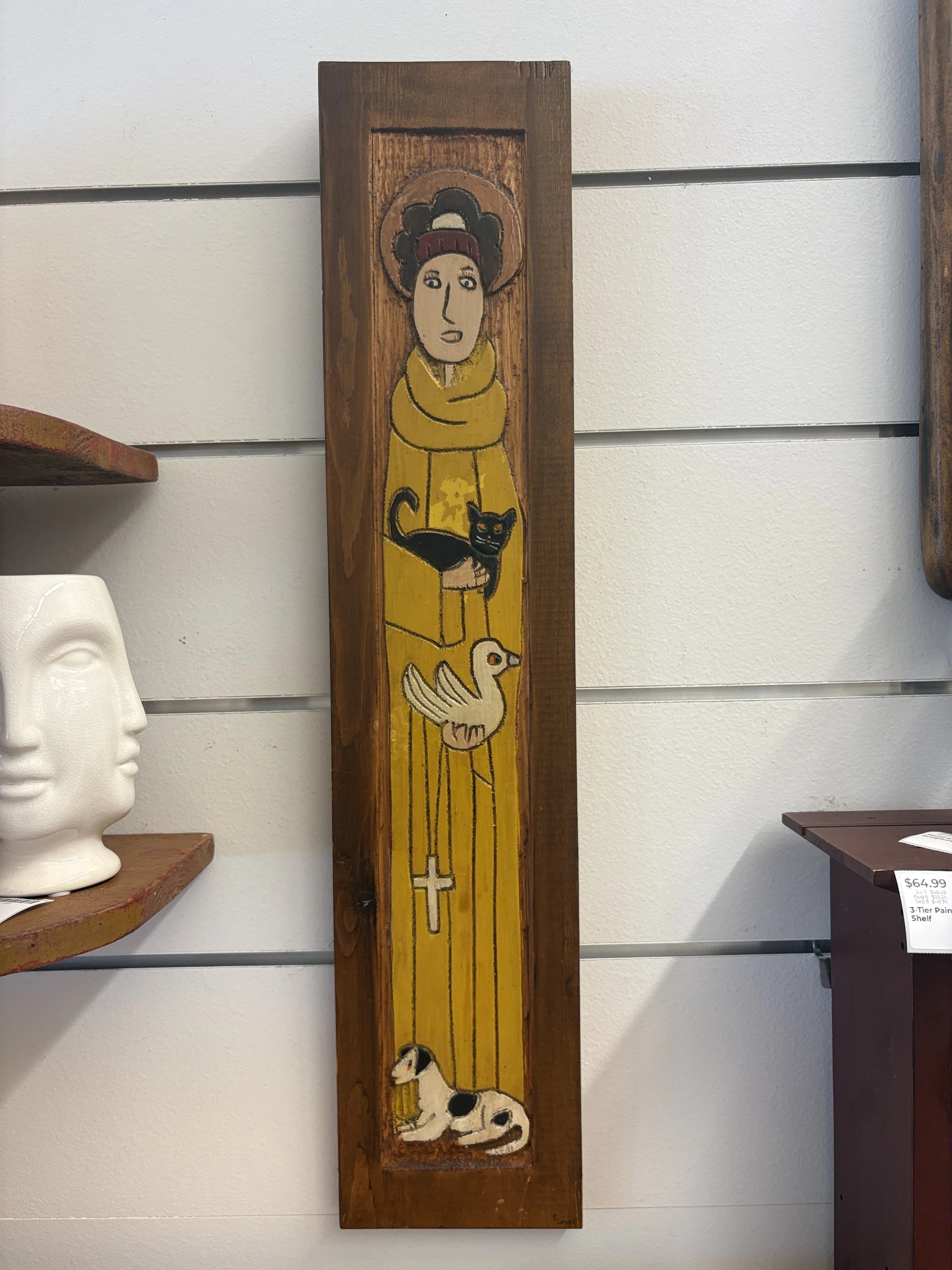 Folk Art Saint Francis Wood Wall Plaque