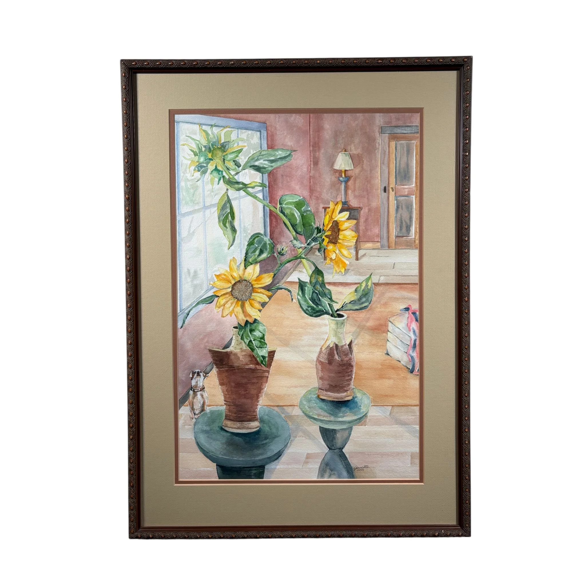 Original Signed Peeking Dog Watercolor