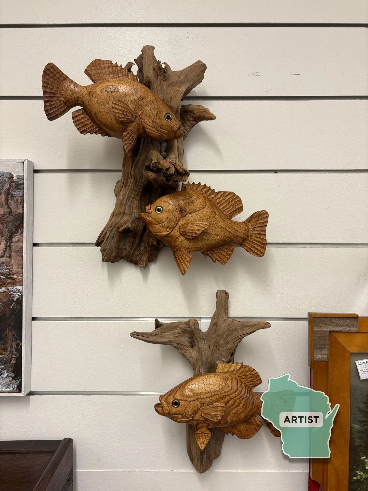Signed Handcarved Fish On Driftwood