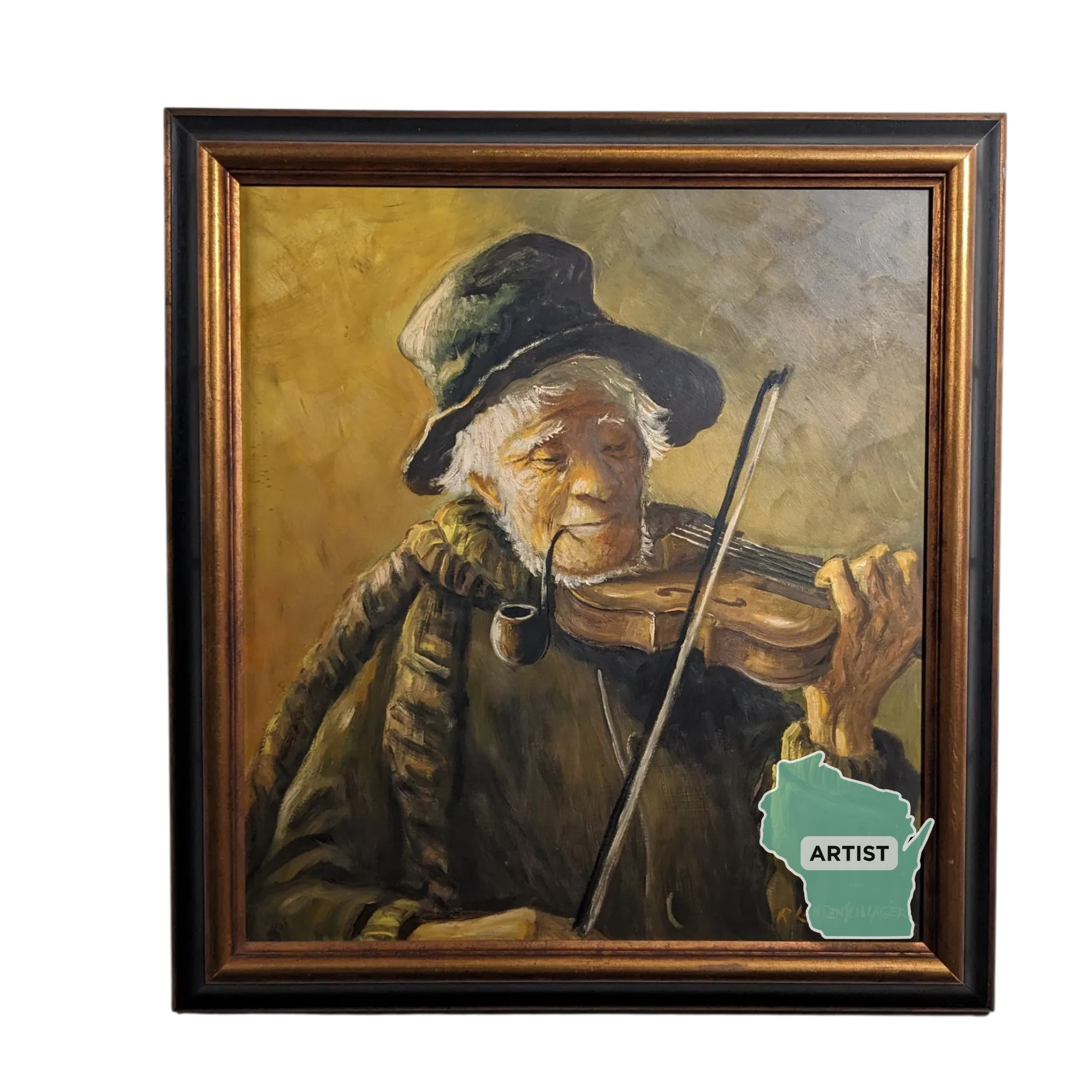 R. Lautenschlager Man Playing Fiddle Oil Painting