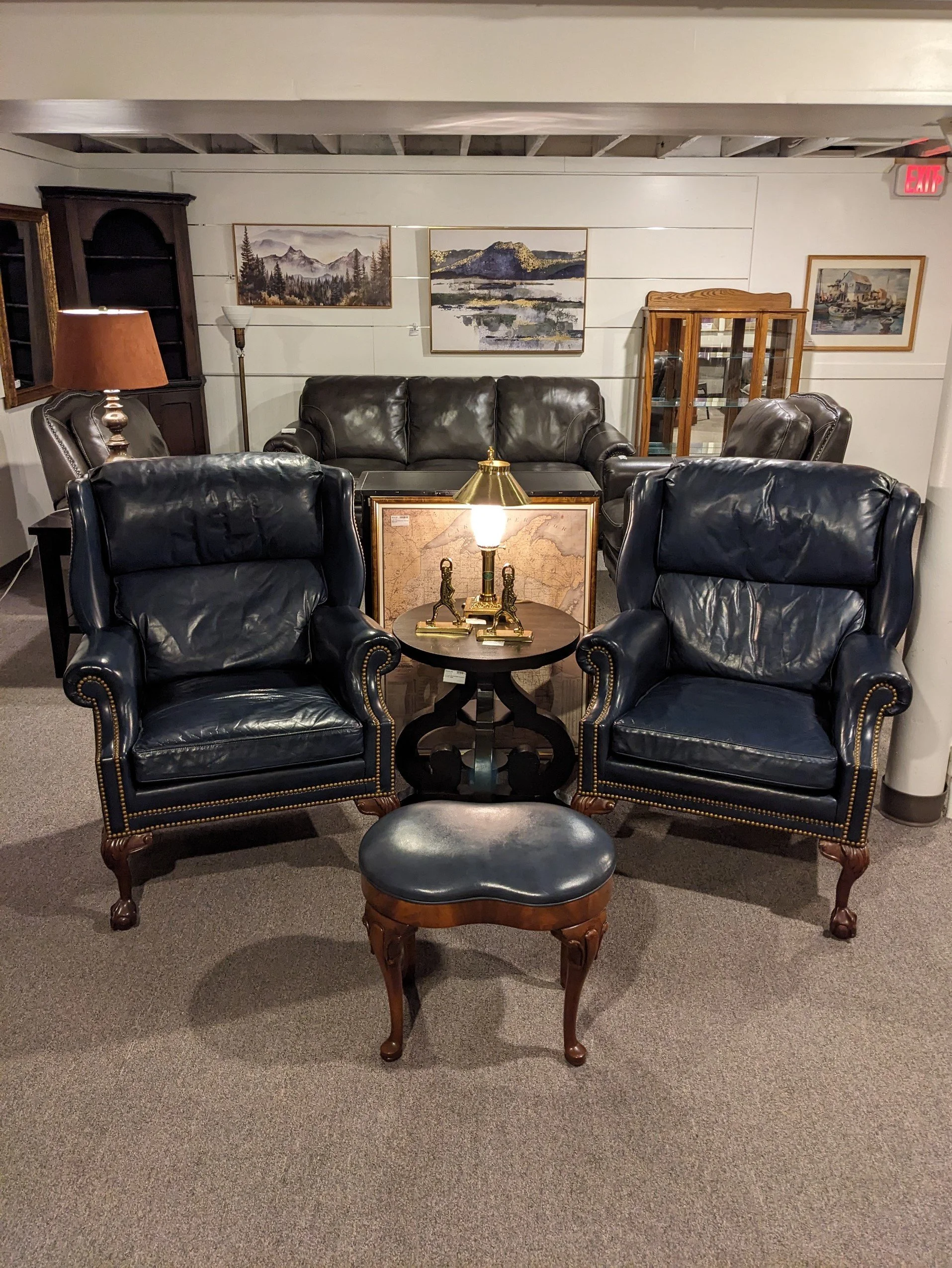Leather Library Chairs &amp; Ottoman