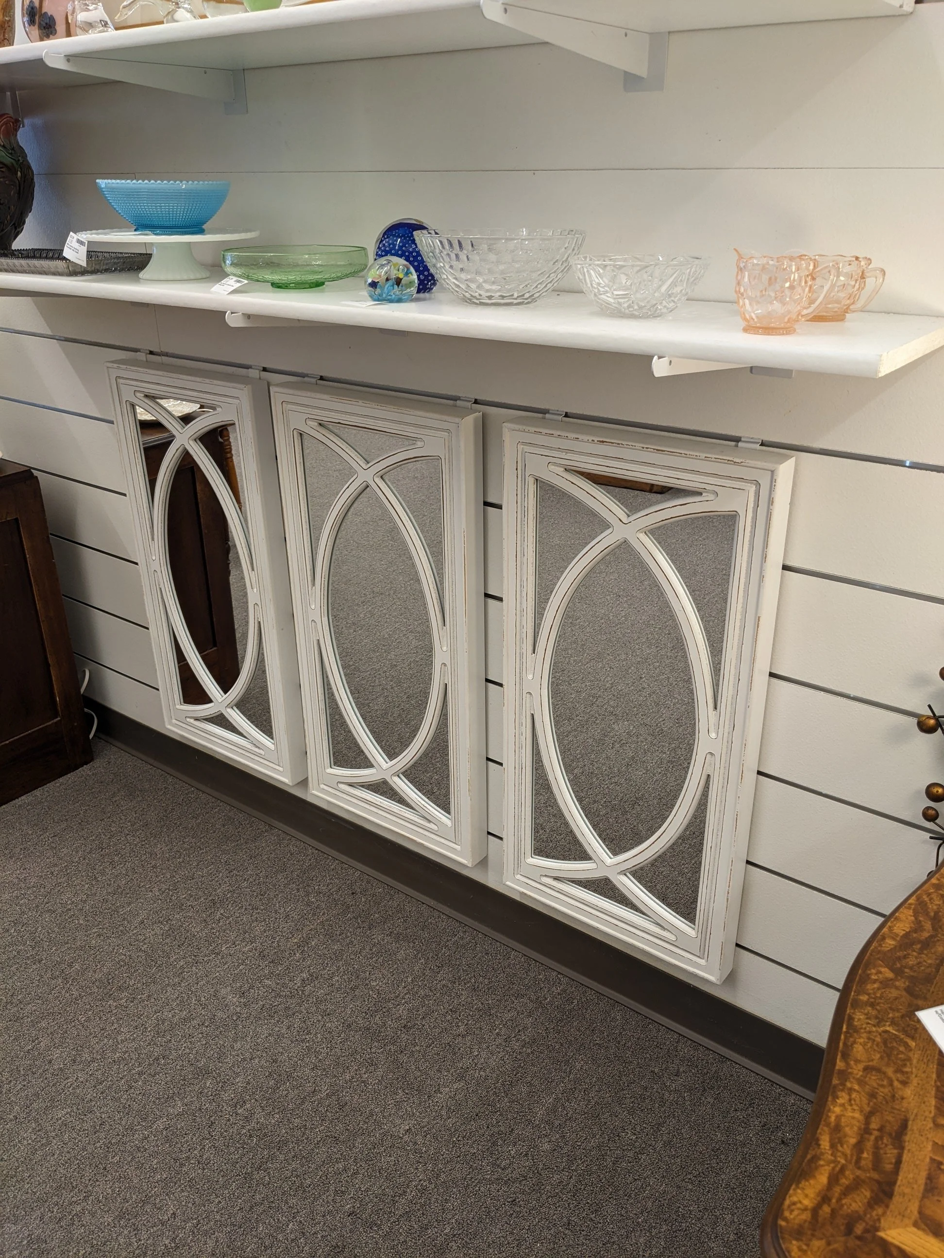 Set (3) White Distressed Wall Mirror Panels
